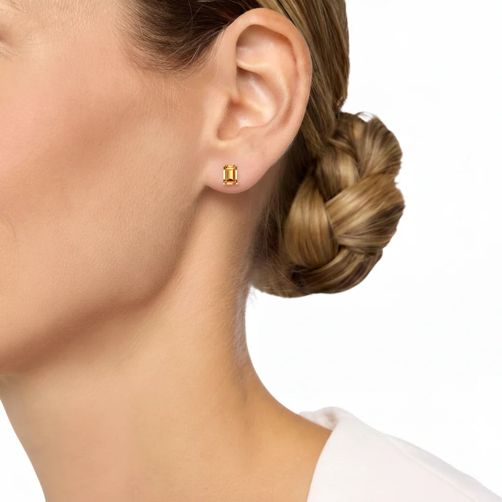 Luxury Citrine Octagon Stud Earrings in 925 Sterling Silver 5.35ct - Image 3