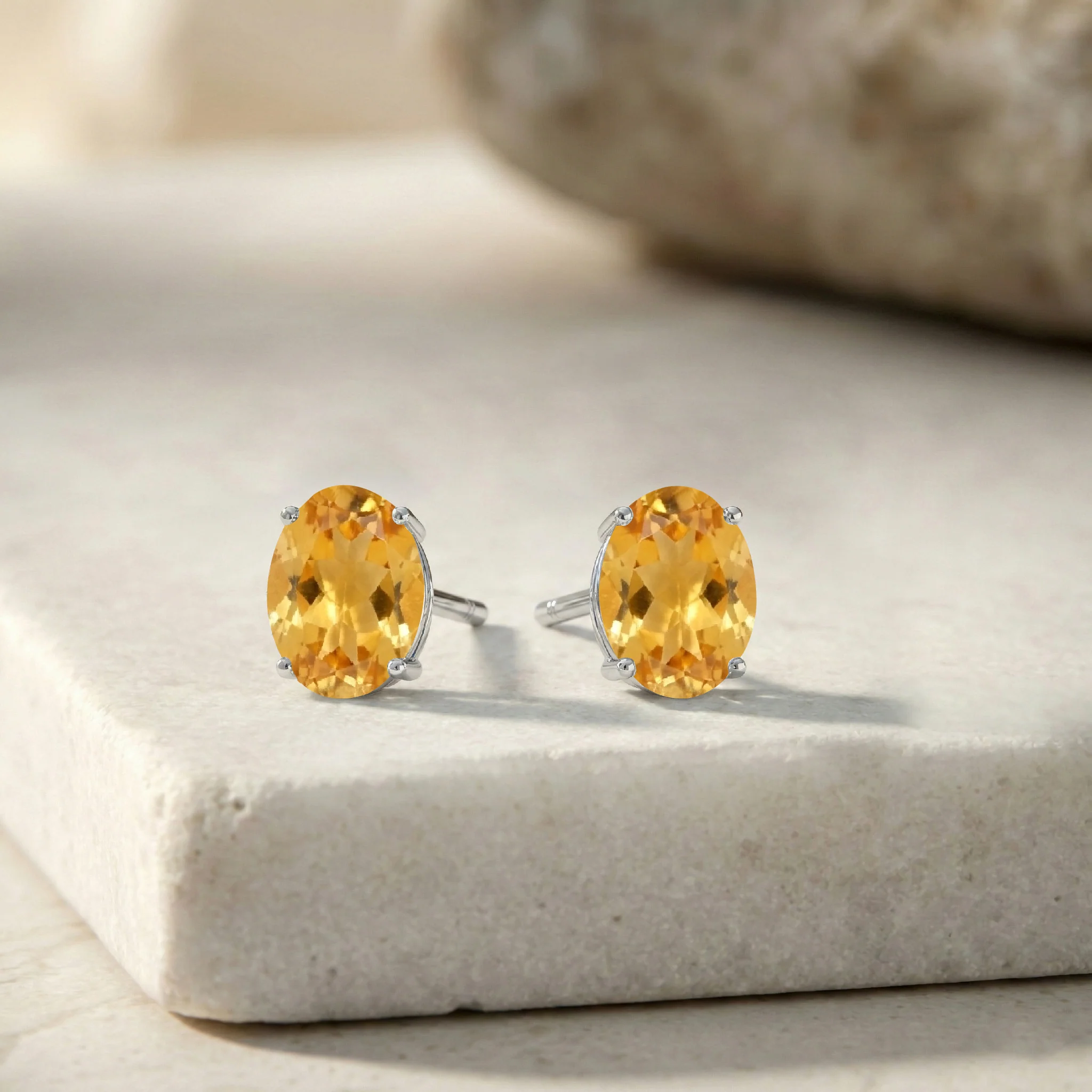 Citrine Oval Solitaire Stud Earrings in 925 Sterling Silver 5.35ct - Image 3
