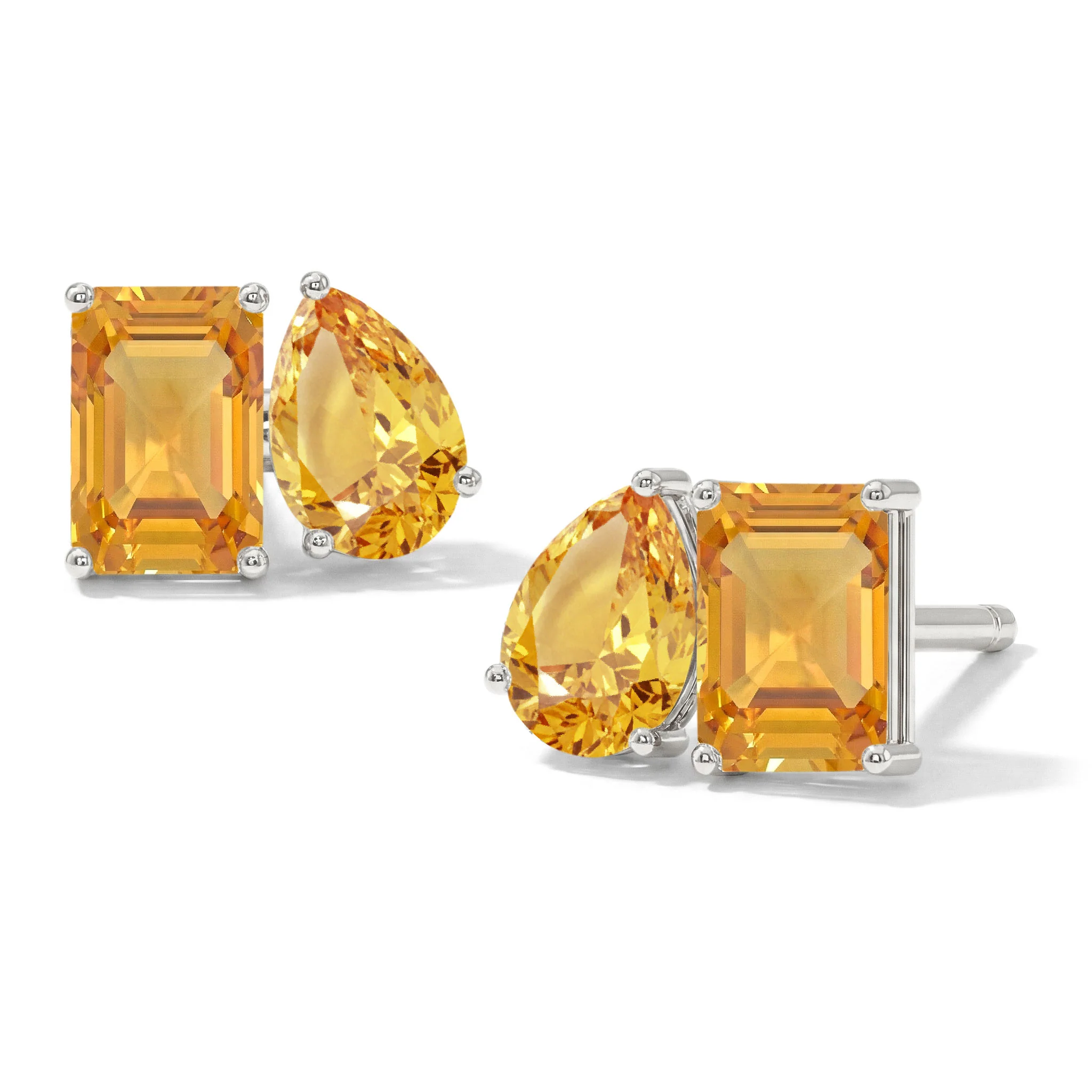 Citrine Pear and Octagon Stud Earrings in 925 Sterling Silver 6*4MM 2ct