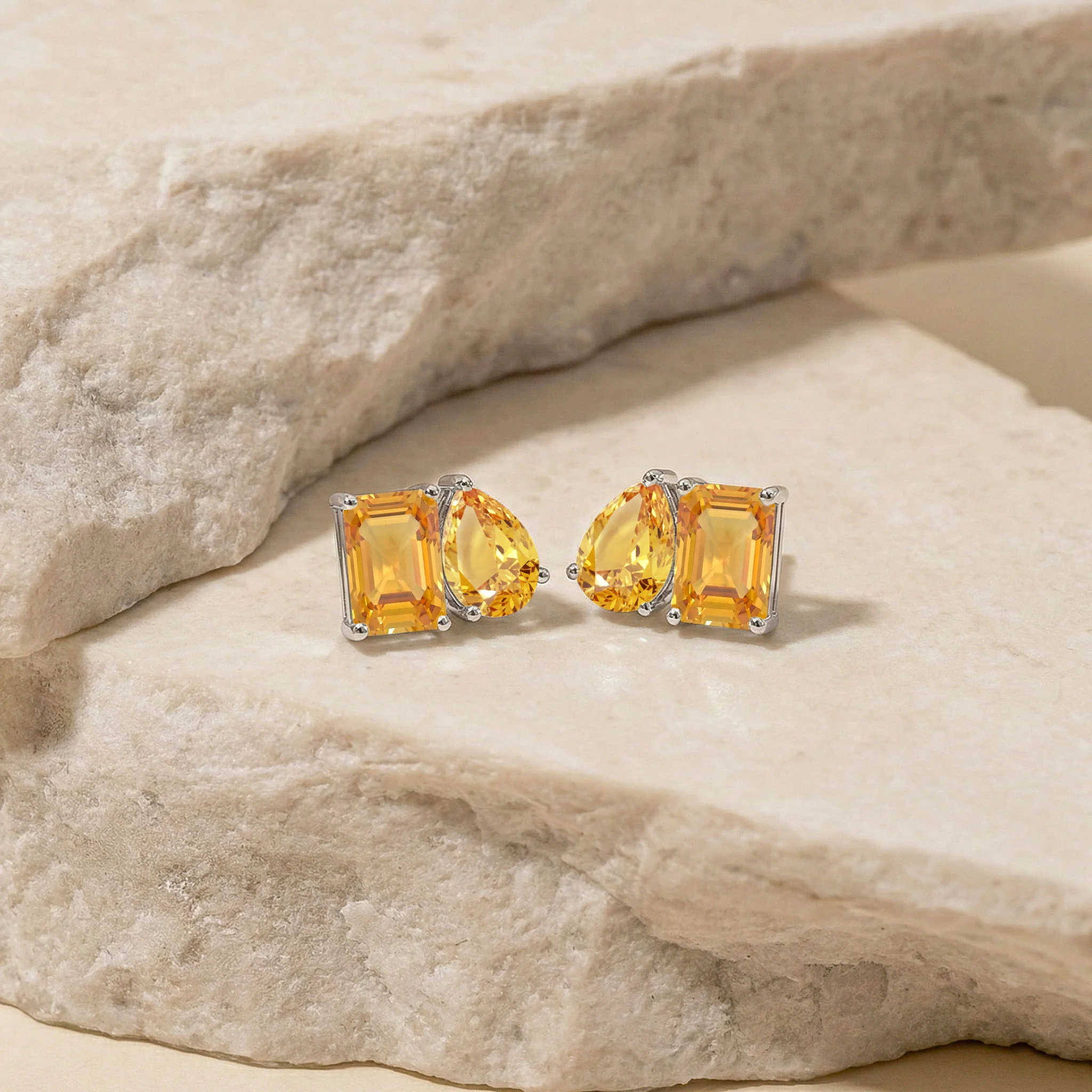 Citrine Pear and Octagon Stud Earrings in 925 Sterling Silver 6*4MM 2ct - Image 6