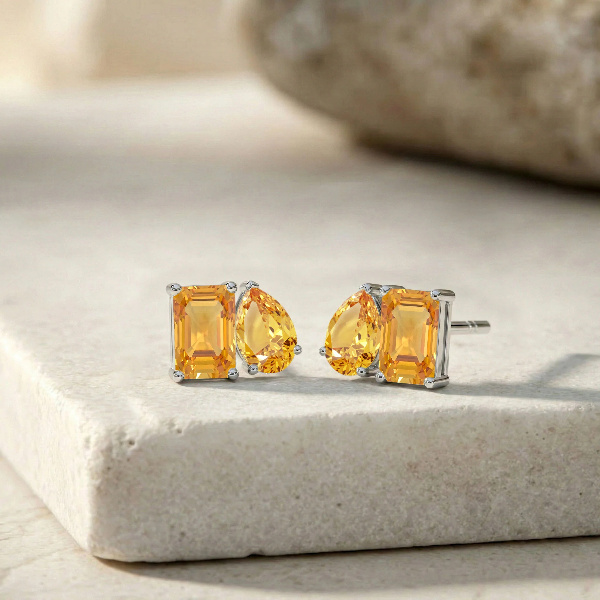 Citrine Pear and Octagon Stud Earrings in 925 Sterling Silver 6*4MM 2ct - Image 7