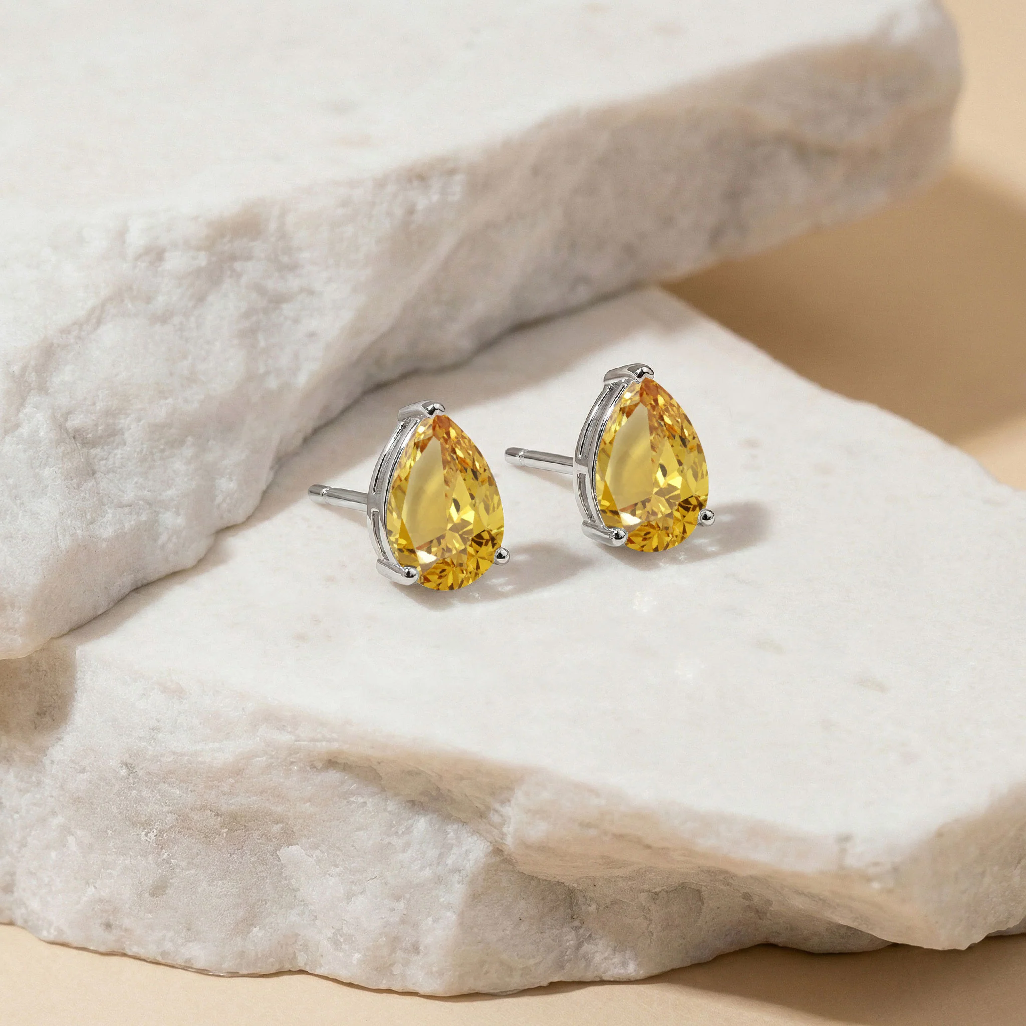 Citrine Pear Solitaire Stud Earring in 925 Sterling Silver 10X8 MM 5.35ct - Image 2
