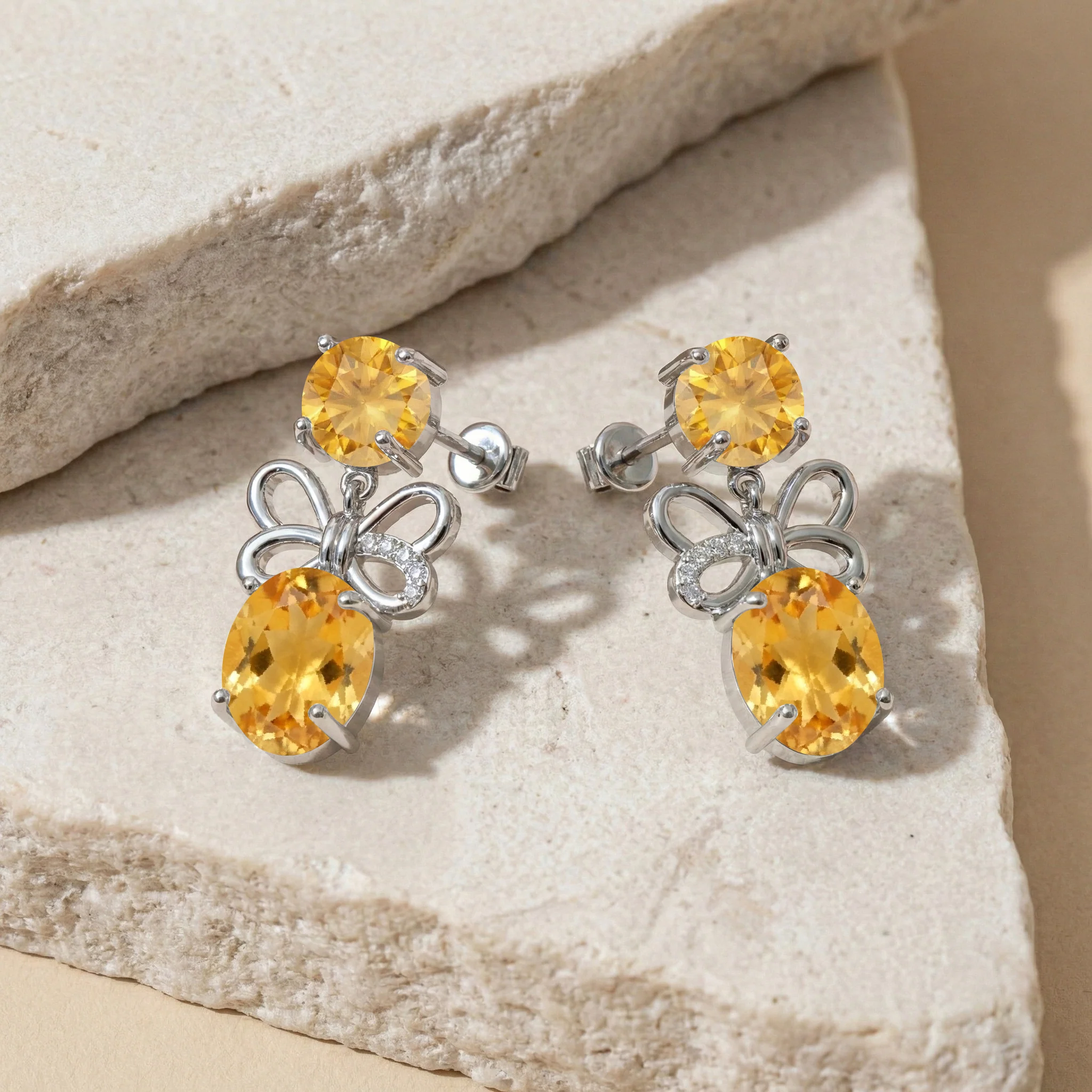 Citrine Round and Oval Stud Earring in 925 Sterling Silver 6 MM 5-ct. - Image 3