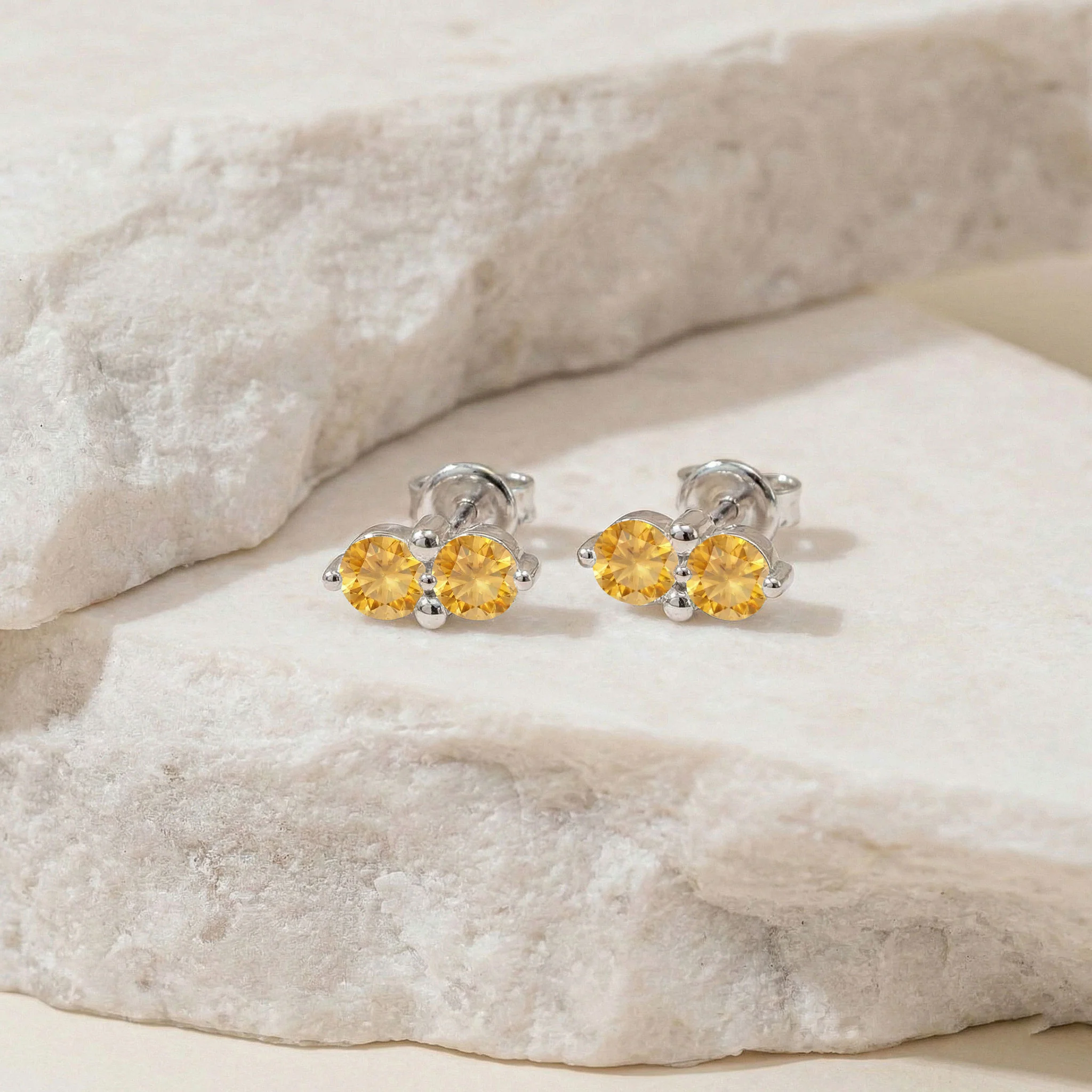 Citrine Round Stud Earrings in 925 Sterling Silver 3 MM 1.20ct - Image 3