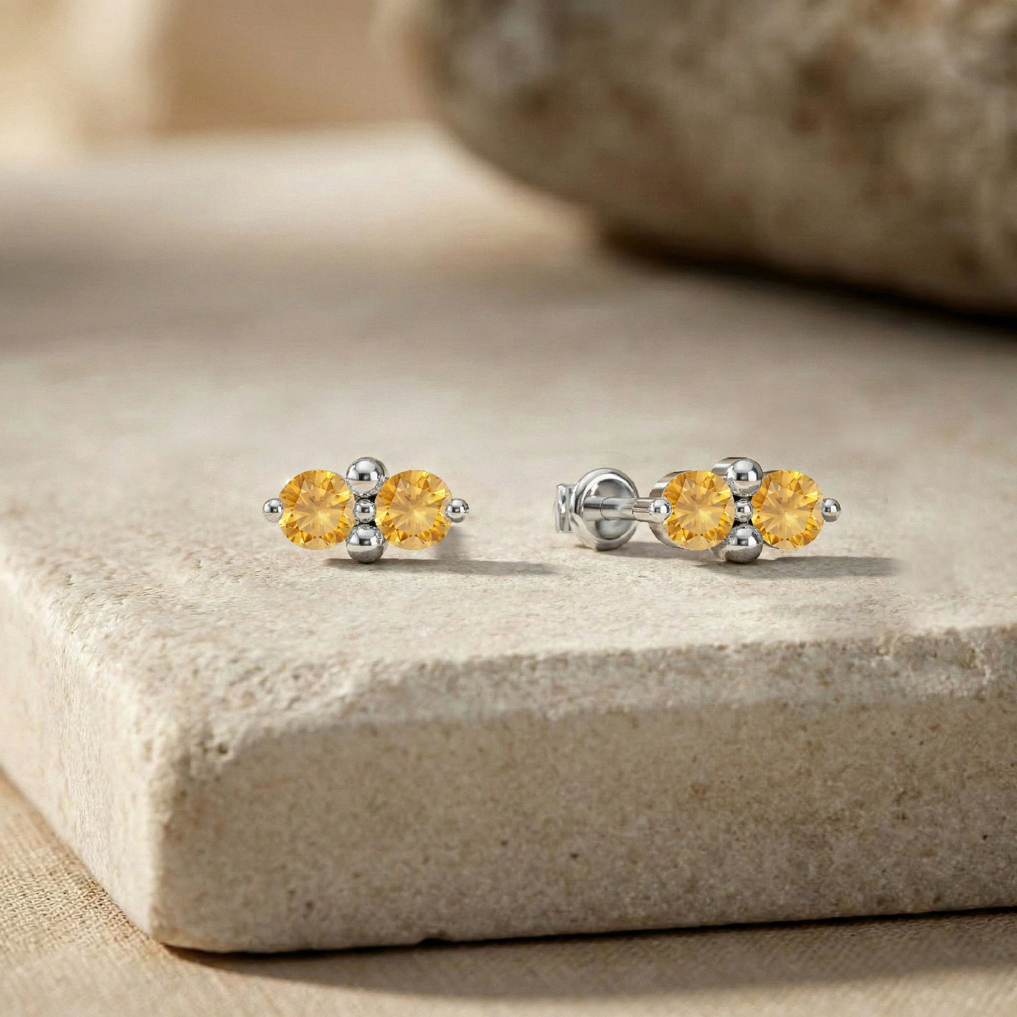 Citrine Round Stud Earrings in 925 Sterling Silver 3 MM 1.20ct - Image 4