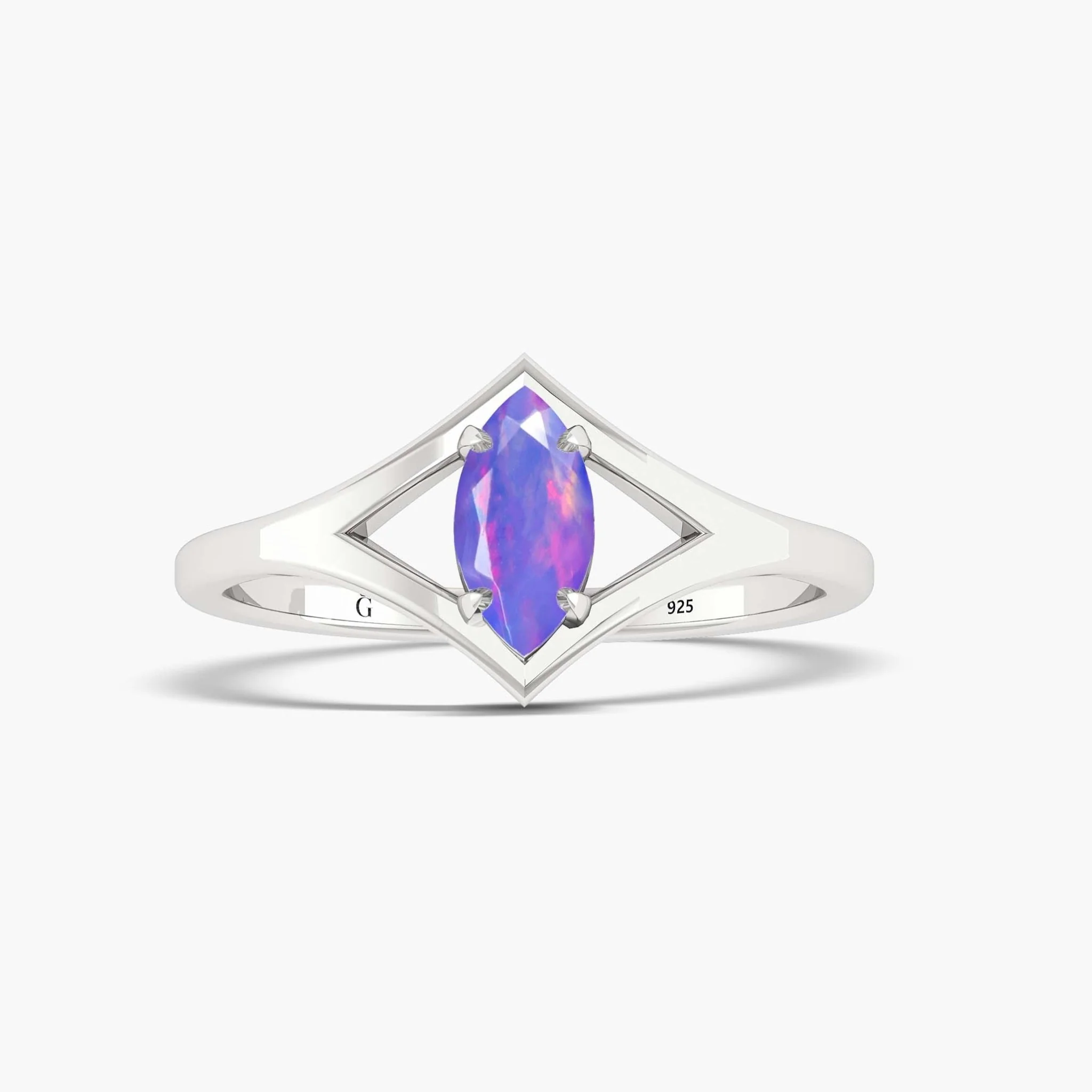 Dainty Marquise Lavender fire Ethiopian opal ring - Image 6