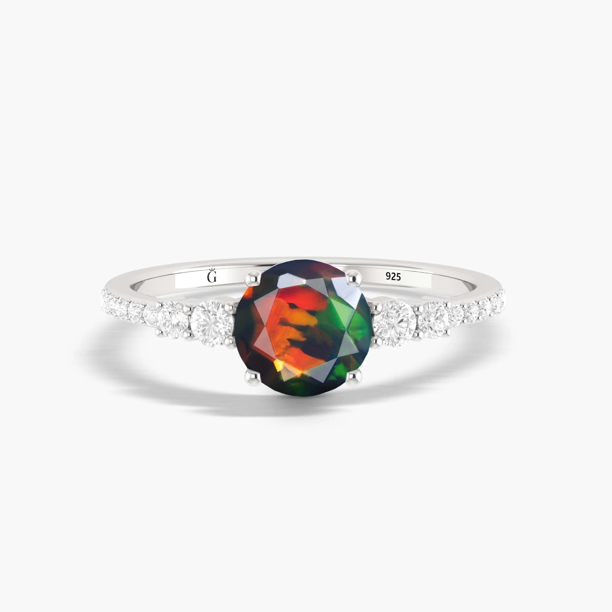 Dainty round Black fire Ethiopian opal wedding ring - Image 5