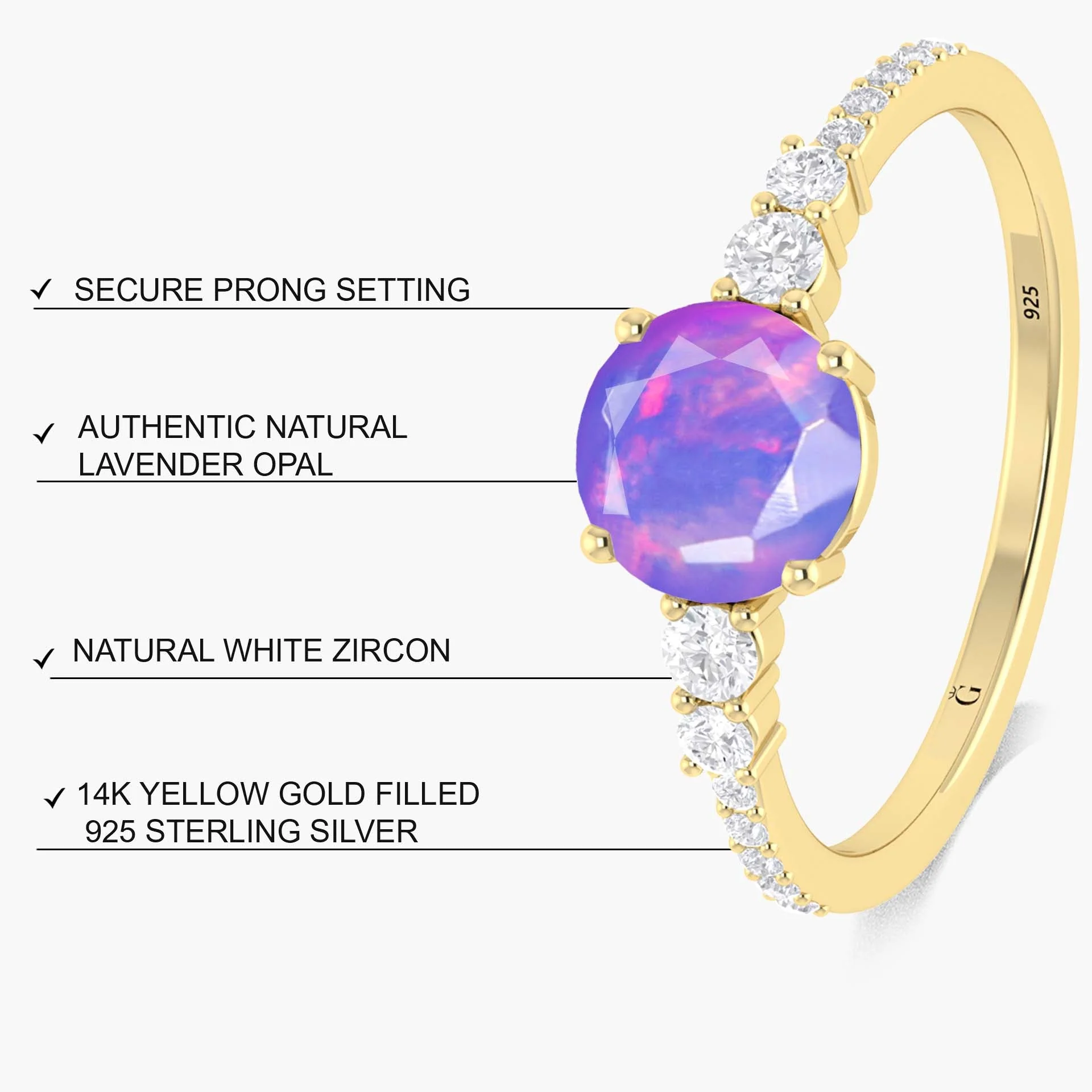 Dainty round Lavender fire Ethiopian opal wedding ring - Image 3
