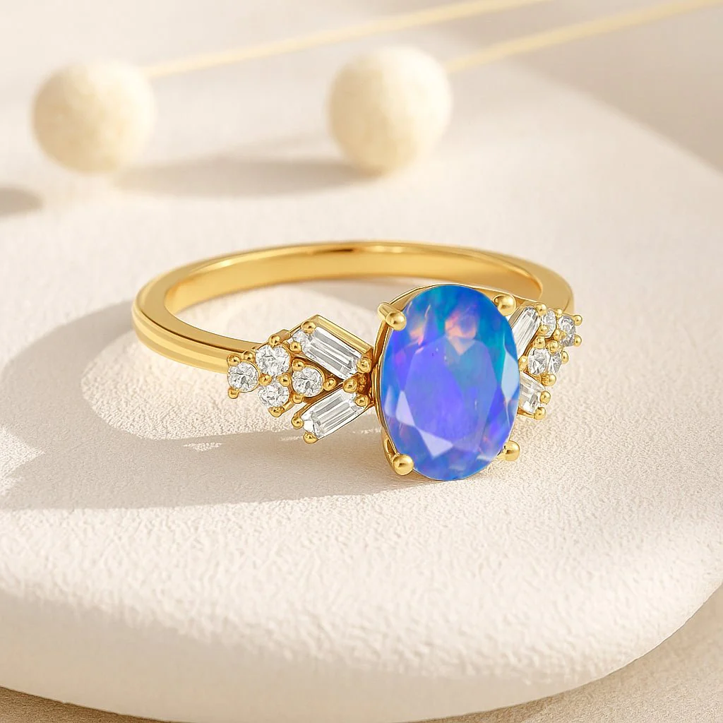 Designer Ring with Central Blue Opal Gemstone - Image 5