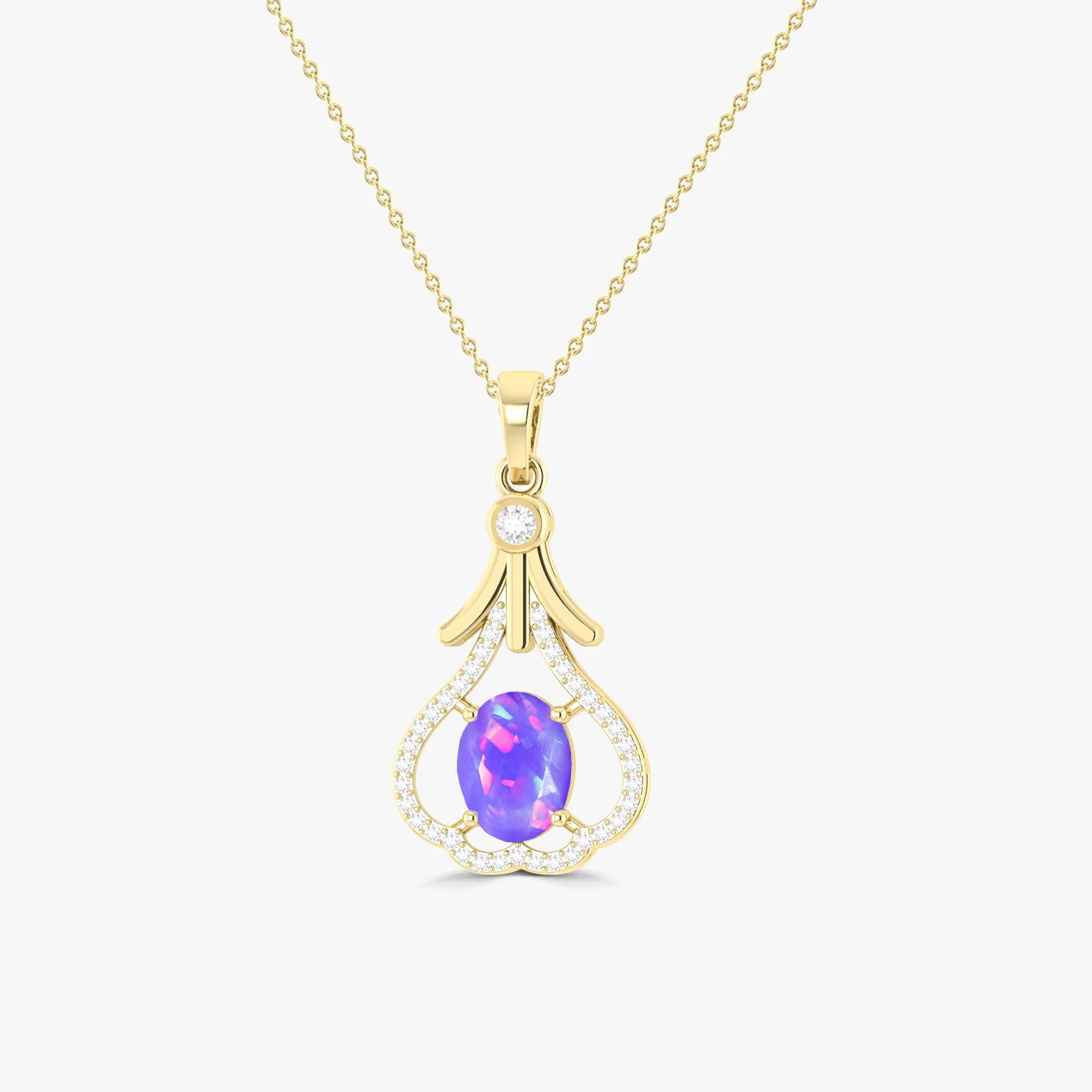 Designer Tear Drop Style Chain Pendant Necklace Natural Lavender Opal in Silver