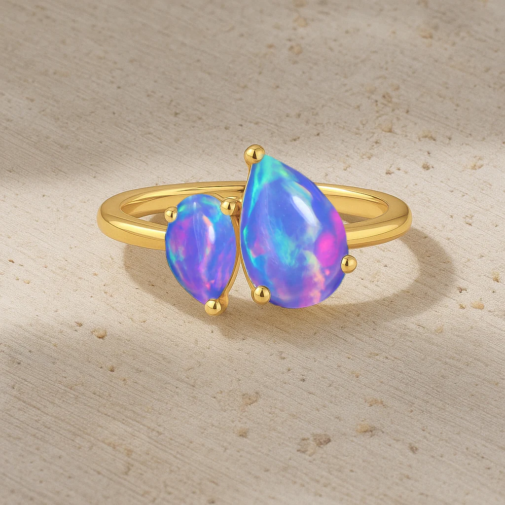 Double Pear Cut Lavender Opal Ring in 925 Silver Luxury Opal Jewelry - Image 8