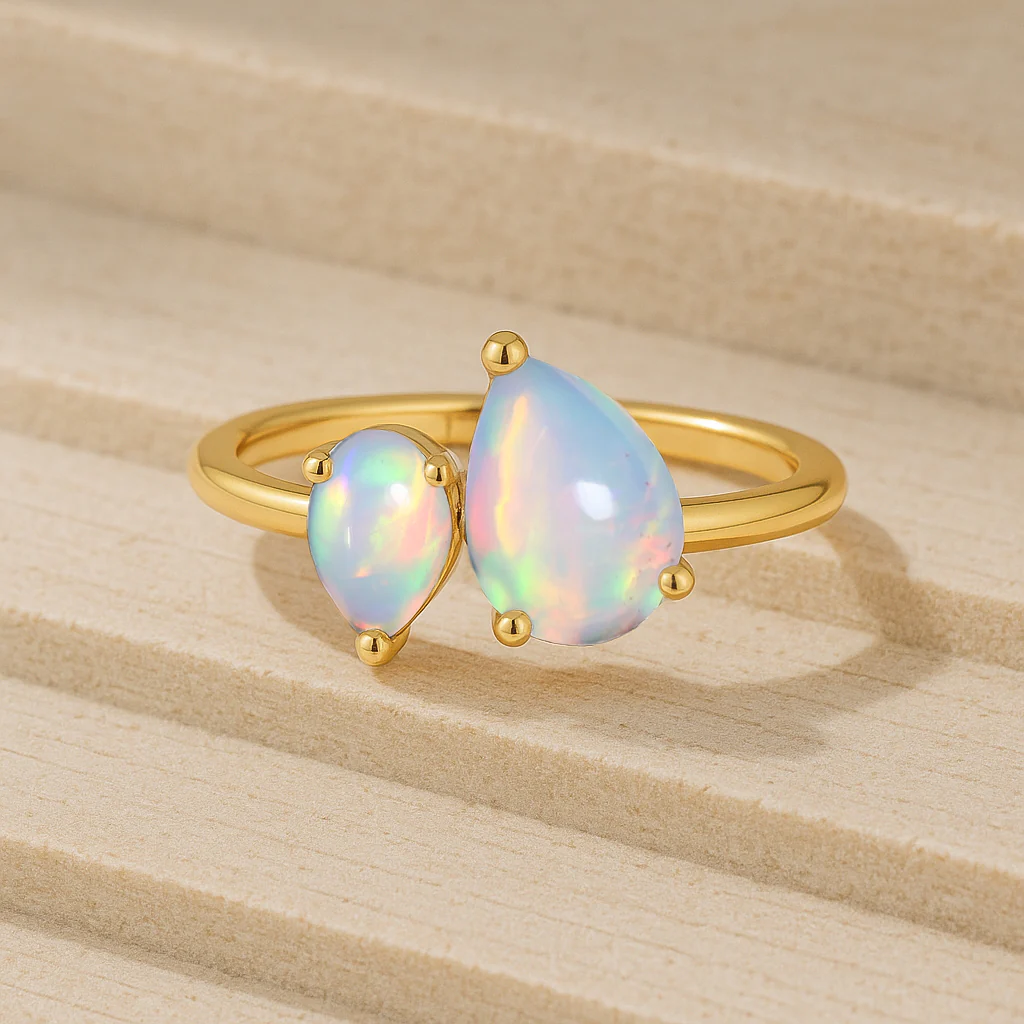 Double Pear Cut White Opal Ring in 925 Silver Luxury Opal Jewelry - Image 8