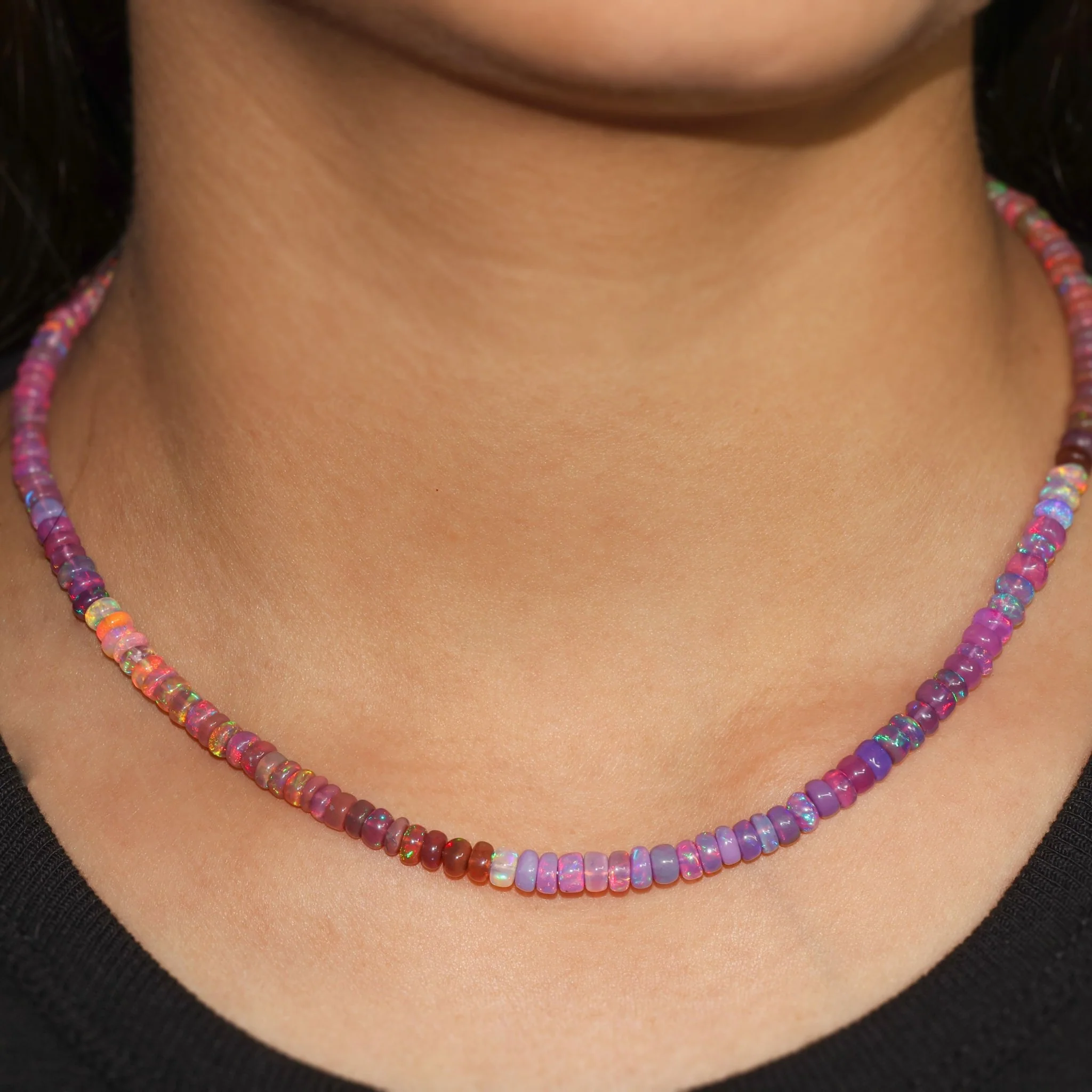 Dual Shaded Tone Smooth Beaded Necklace Natural Purple Opal - Image 2