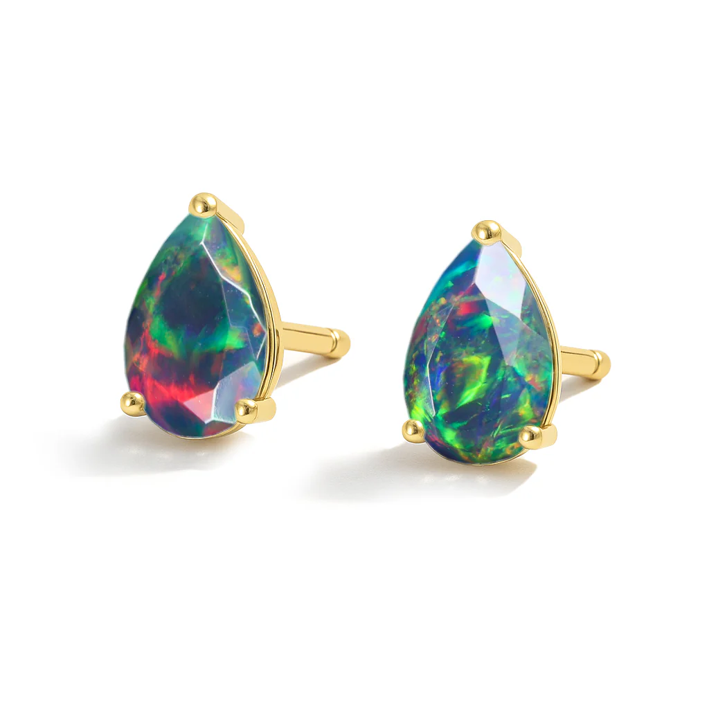 Elegant 7x5 mm Black Opal Pear Cut Stud Earrings in Sterling Silver - Image 9