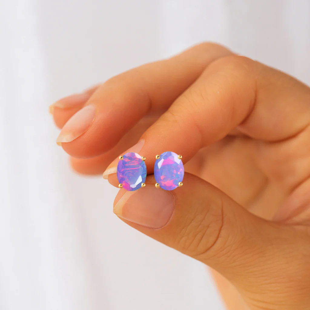 Elegant 7x5 mm Lavender Opal Oval Stud Earrings | 925 Sterling Silver - Image 11