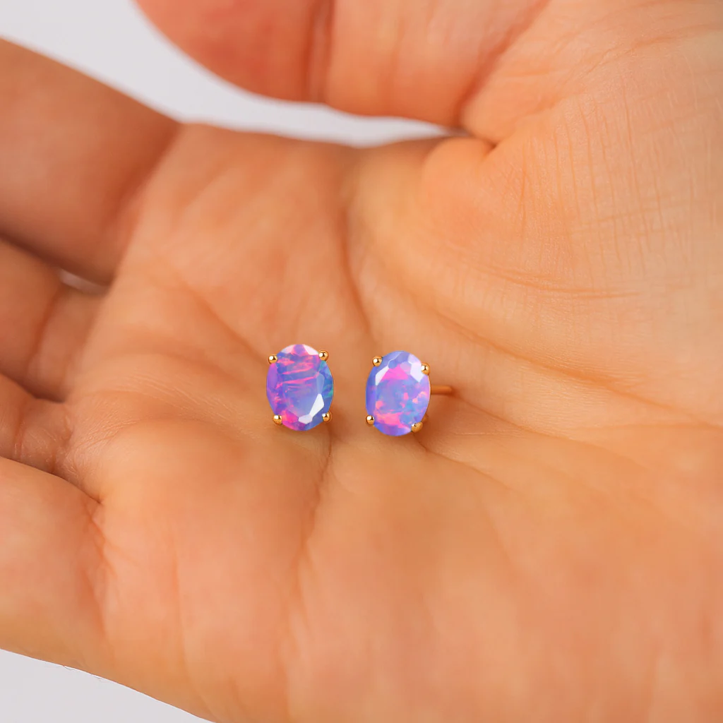 Elegant 7x5 mm Lavender Opal Oval Stud Earrings | 925 Sterling Silver - Image 12