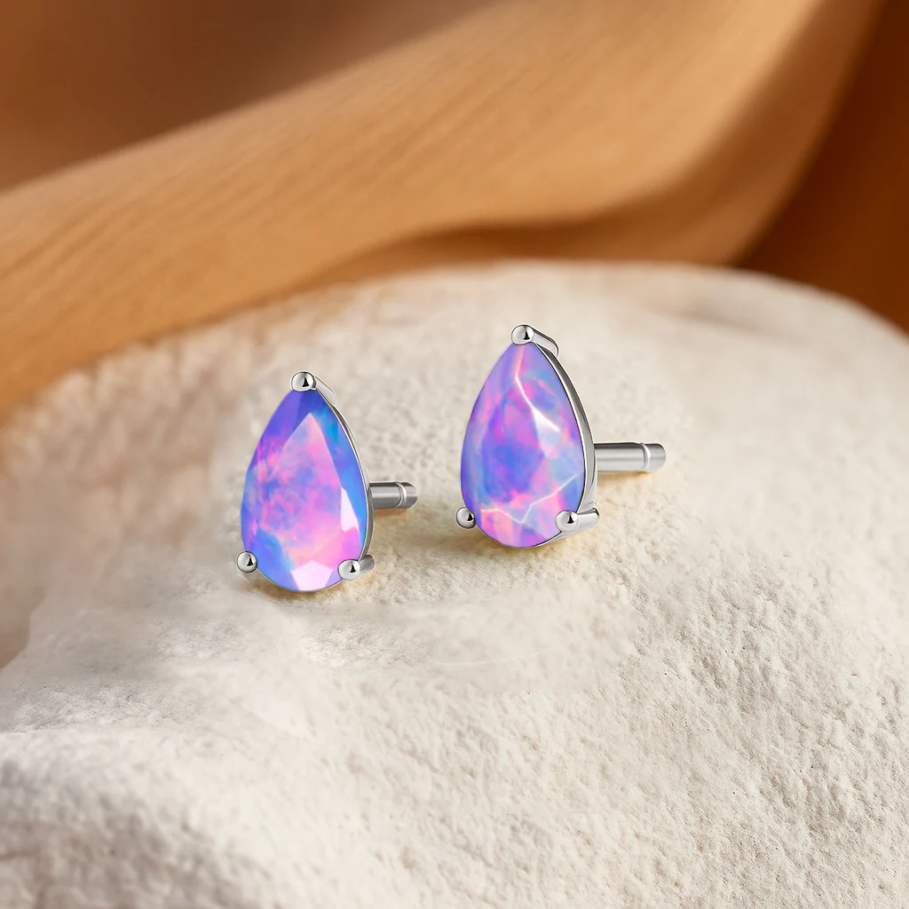 Elegant 7x5 mm Lavender Opal Pear Cut Stud Earrings in Sterling Silver - Image 6