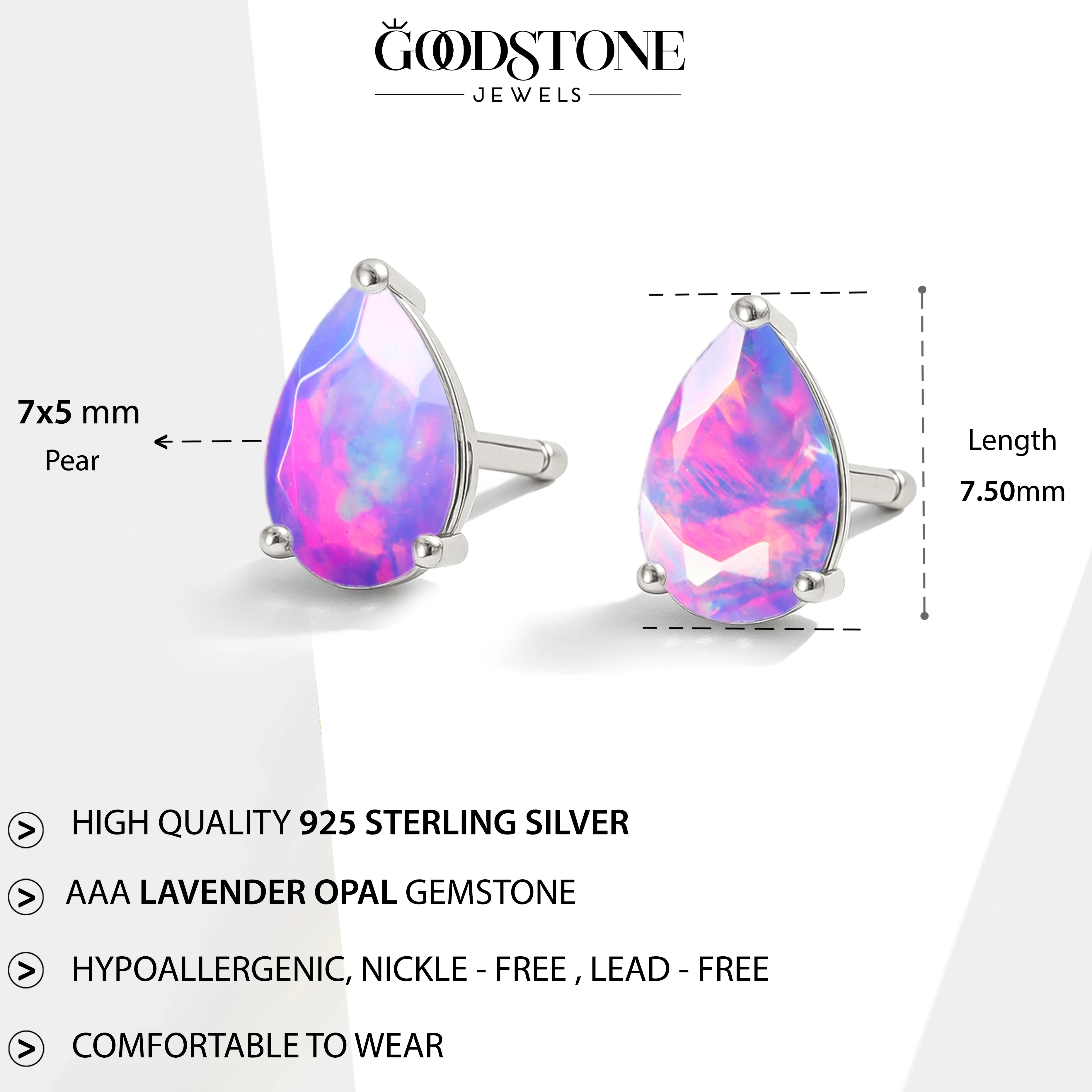 Elegant 7x5 mm Lavender Opal Pear Cut Stud Earrings in Sterling Silver - Image 8