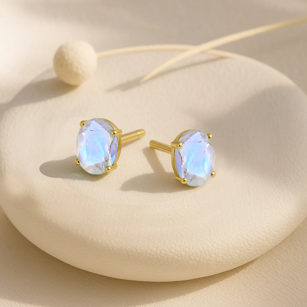 Elegant 7x5 mm Moonstone Oval Stud Earrings | 925 Sterling Silver - Image 13