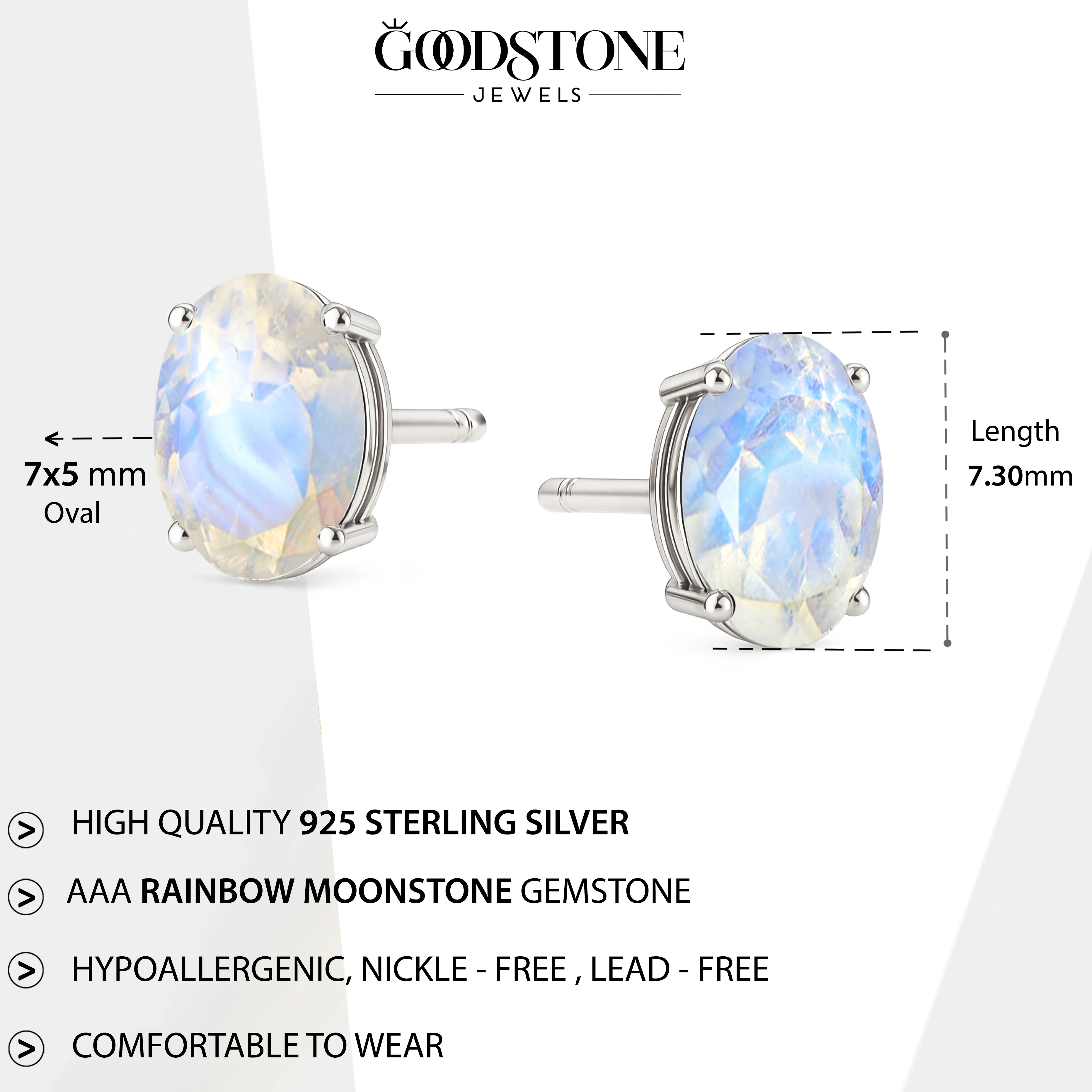 Elegant 7x5 mm Moonstone Oval Stud Earrings | 925 Sterling Silver - Image 7