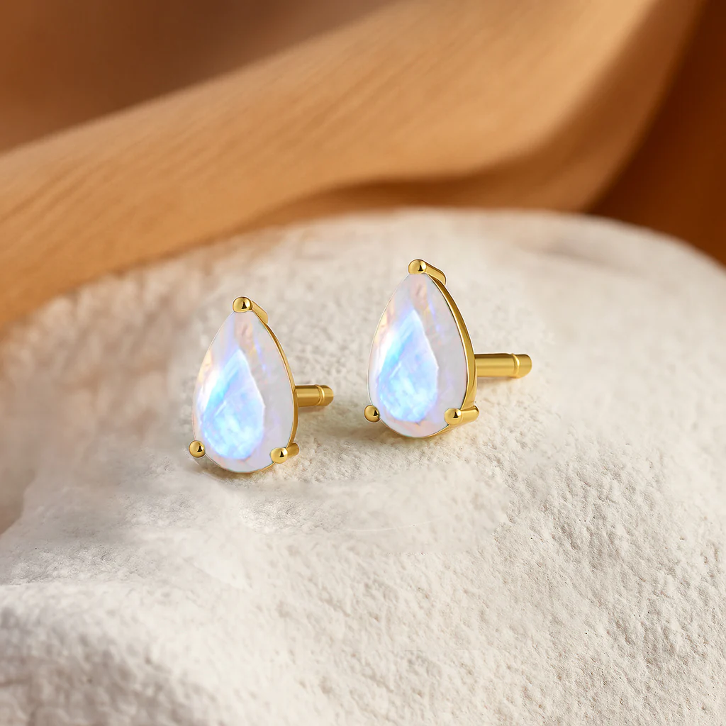 Elegant 7x5 mm Moonstone Pear Cut Stud Earrings in Sterling Silver - Image 15