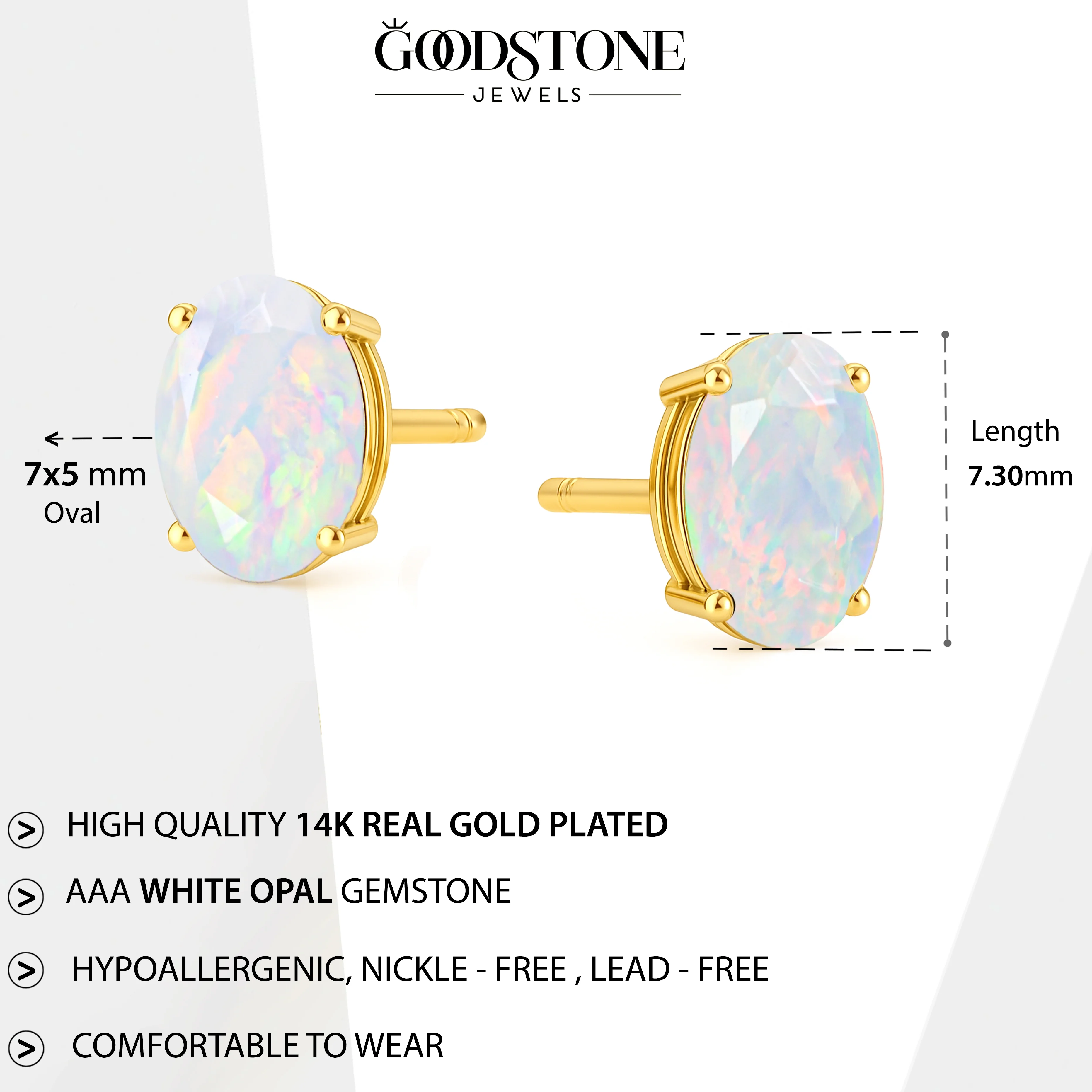 Elegant 7x5 mm White Opal Oval Stud Earrings | 925 Sterling Silver - Image 14