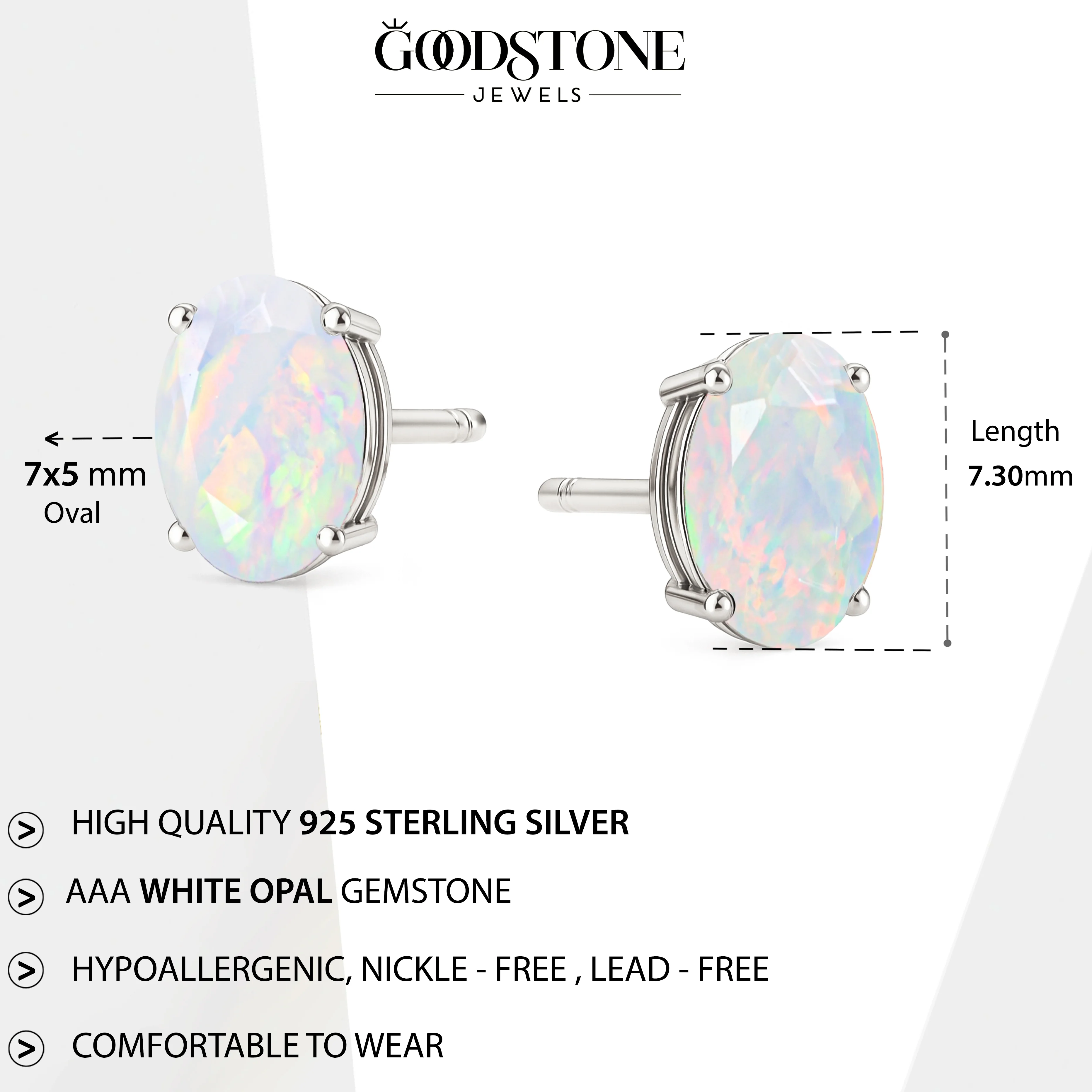 Elegant 7x5 mm White Opal Oval Stud Earrings | 925 Sterling Silver - Image 7