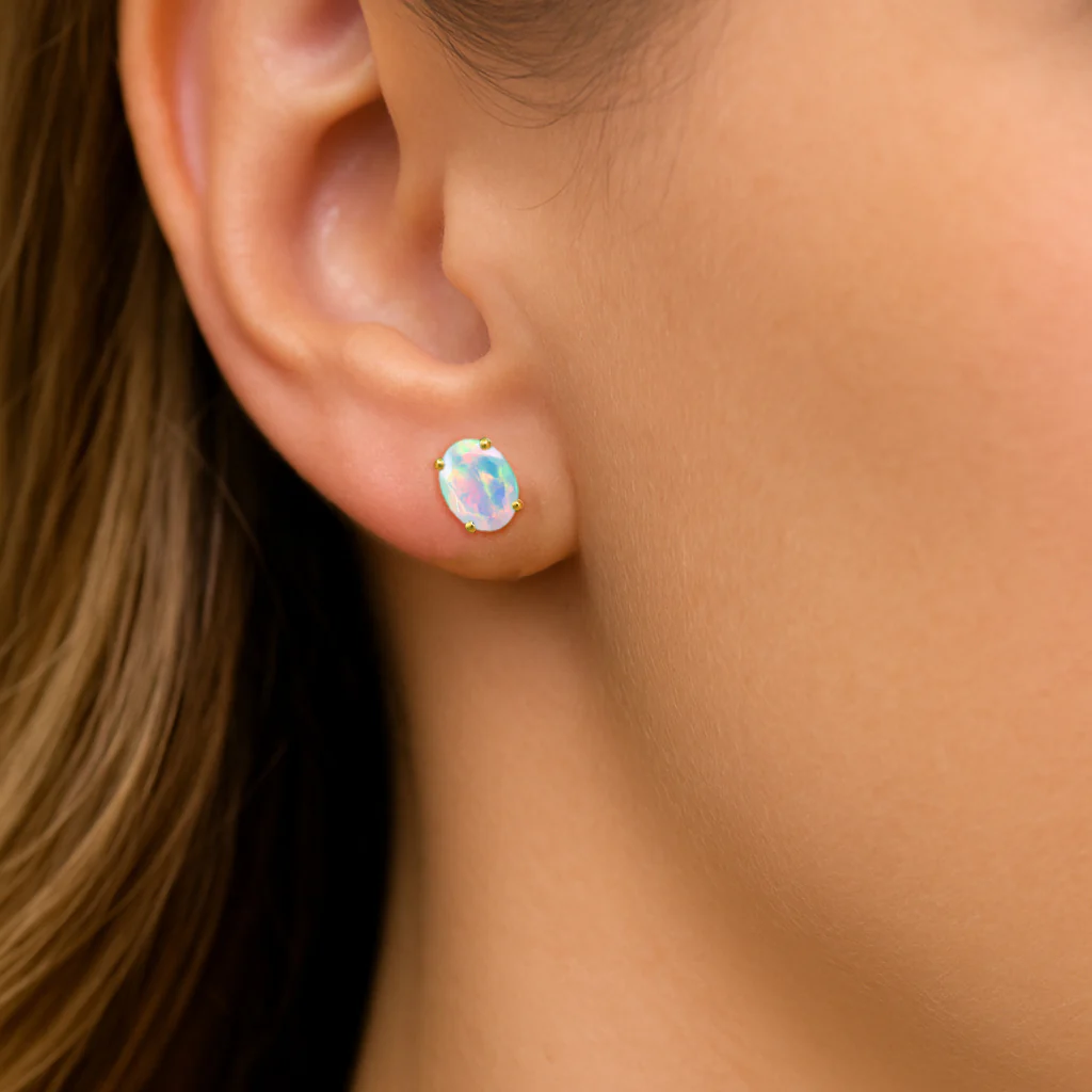 Elegant 7x5 mm White Opal Oval Stud Earrings | 925 Sterling Silver - Image 9