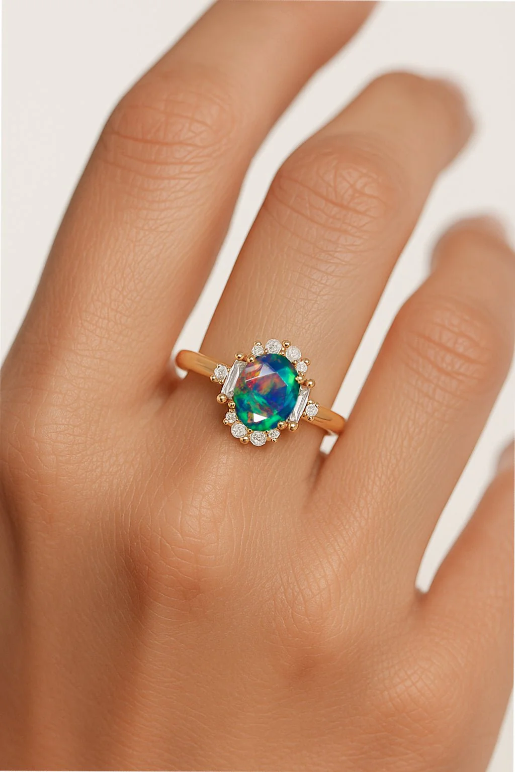 Elegant Black Opal Halo Wedding Ring - Image 4