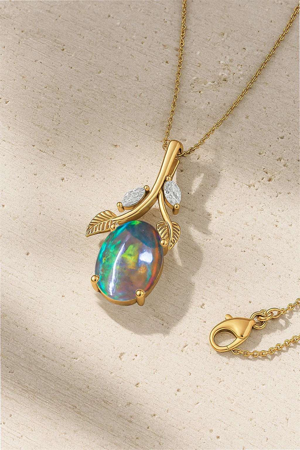 Elegant Black Opal Oval Leaf Design Pendant in 925 Silver - Image 5
