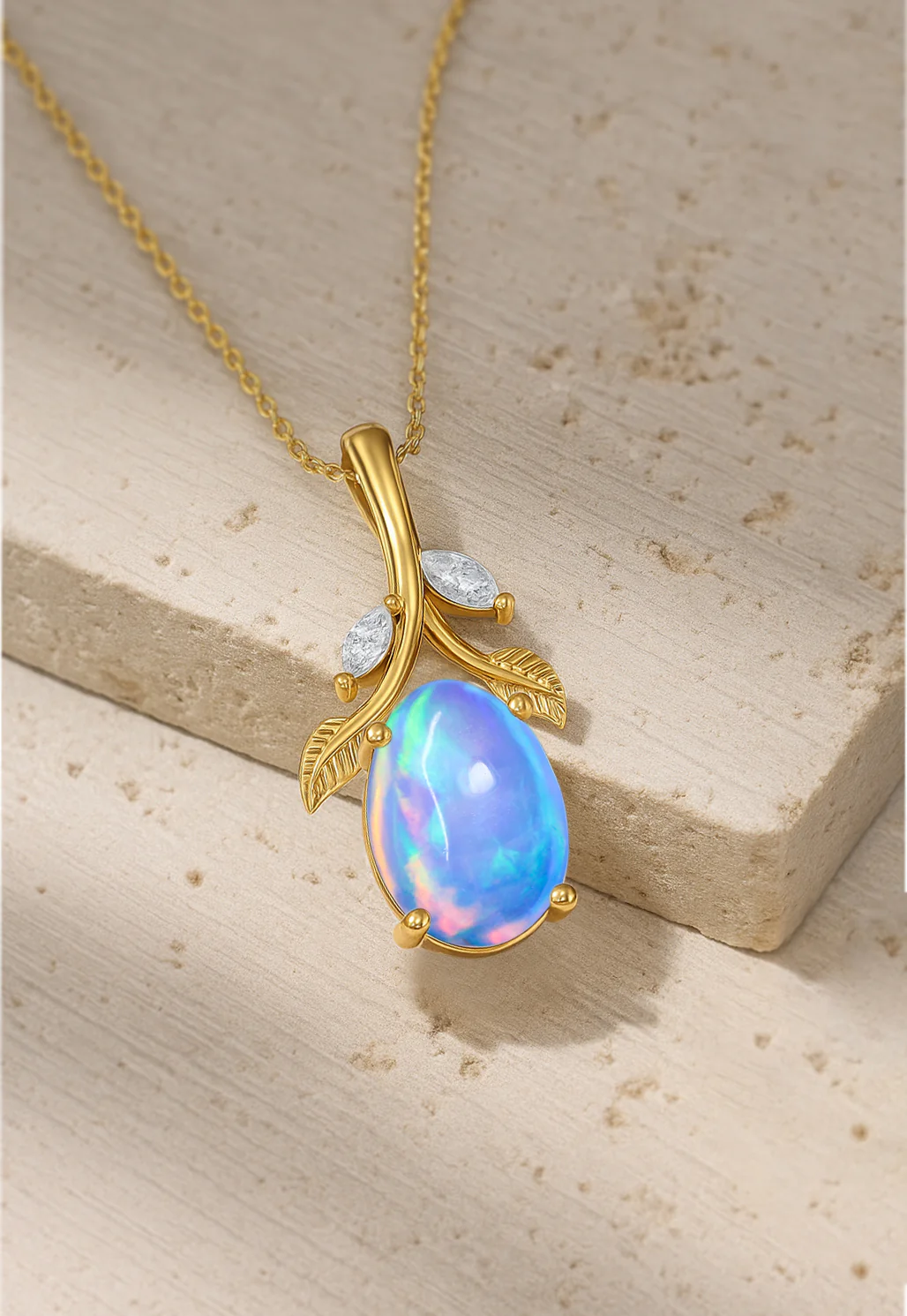 Elegant Blue Opal Oval Leaf Design Pendant in 925 Silver - Image 2