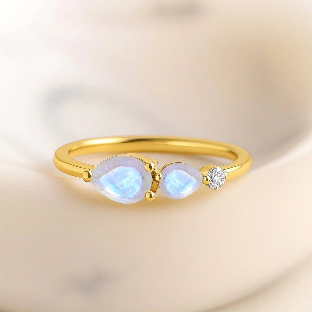Elegant Moonstone Pear Stone Ring in Gold & Silver - Image 6