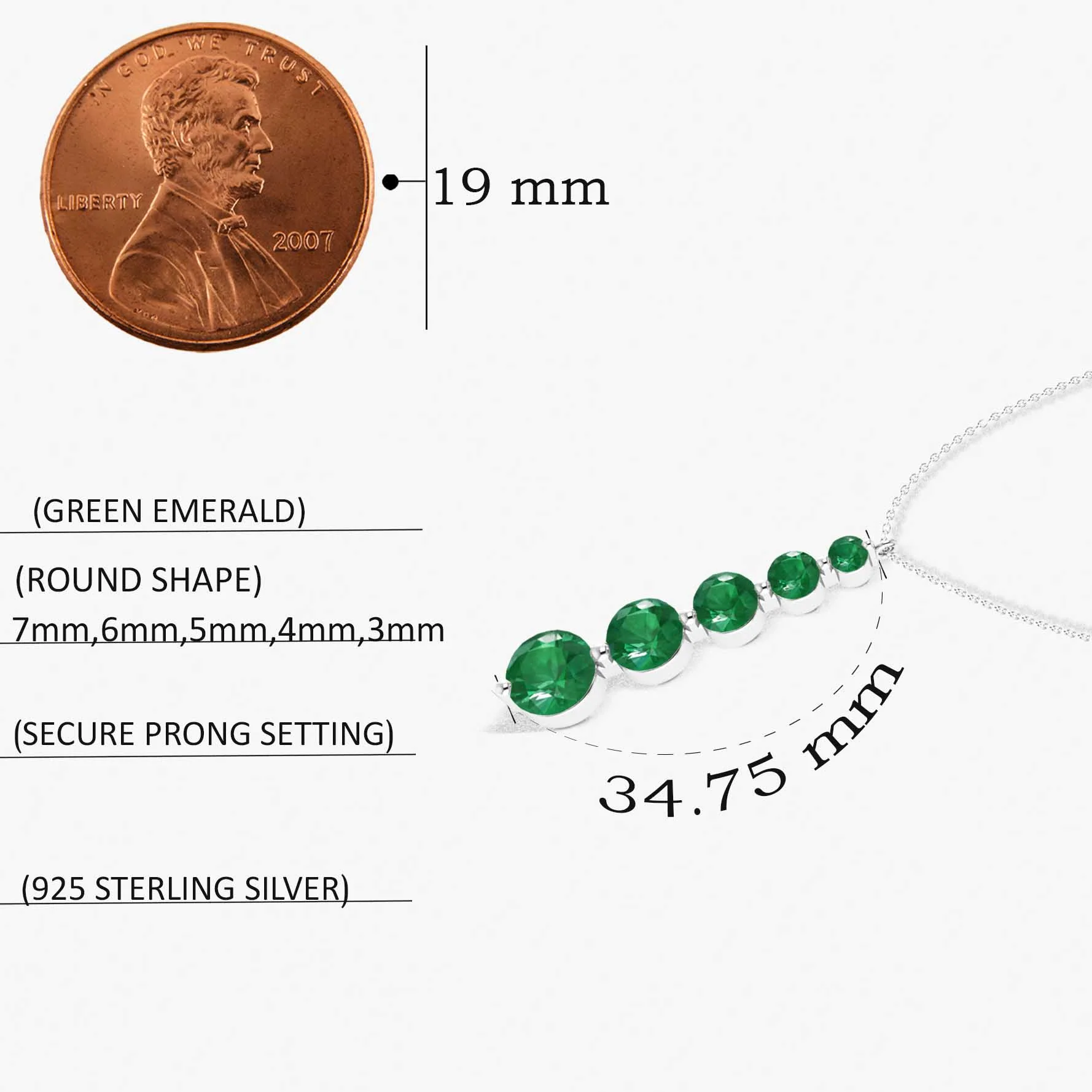 Emerald 5 Stone Bar Pendant Necklace in 925 Sterling Silver 4ct - Image 6