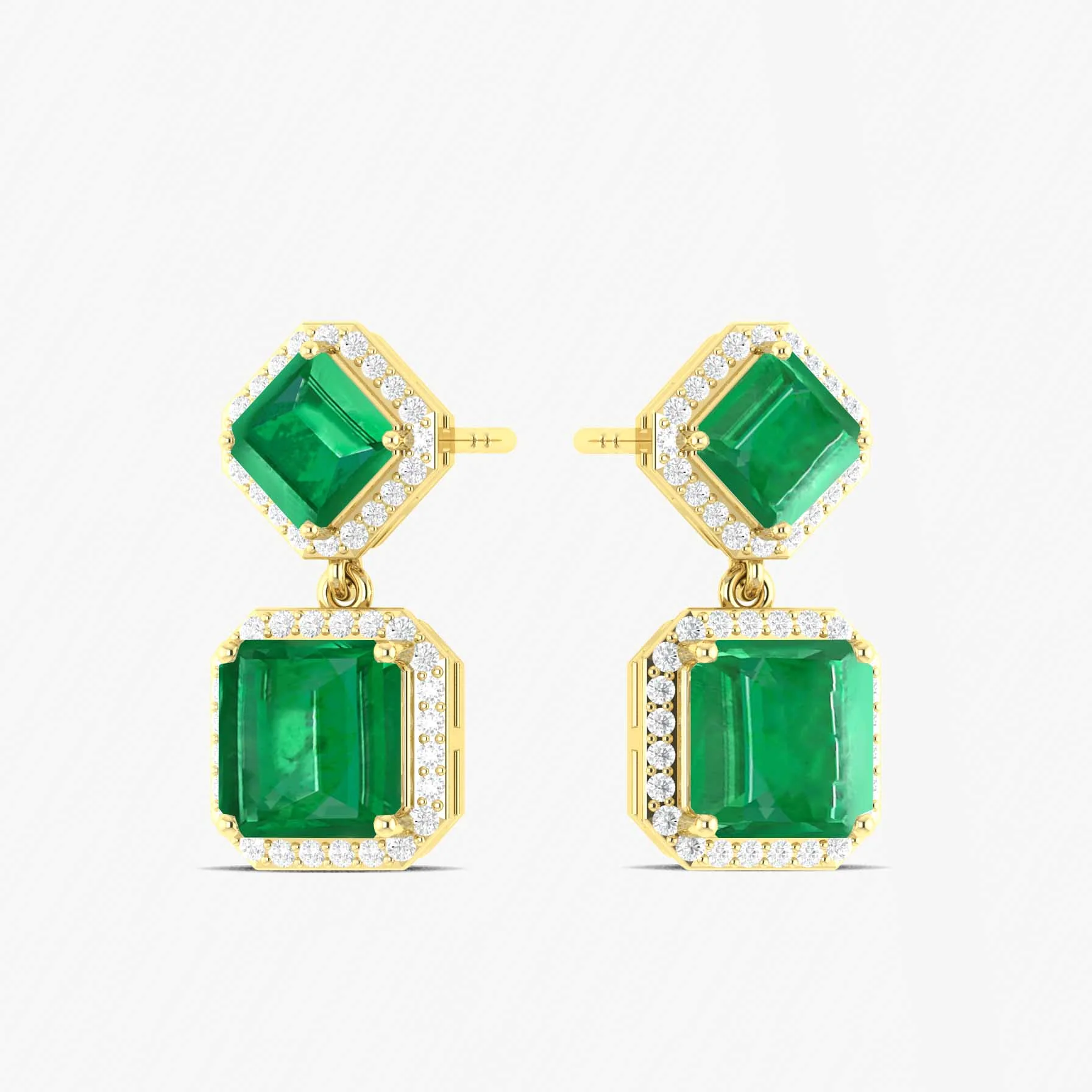 Emerald 7x5mm Octagon Halo Drop Earring in 925 Silver 4ct - Image 3