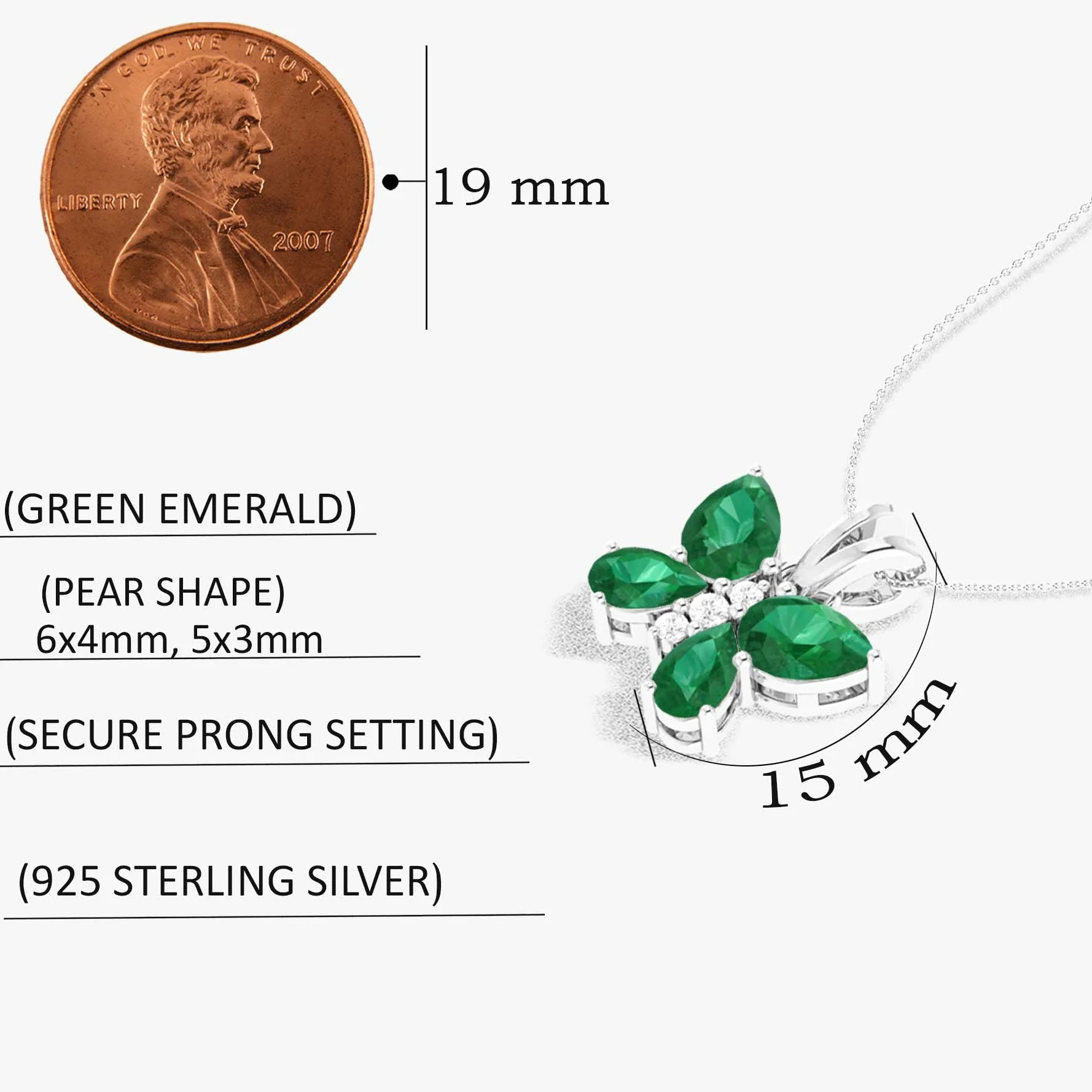 Emerald Butterfly Pendant Necklace in 925 Sterling Silver 1.6ct - Image 3
