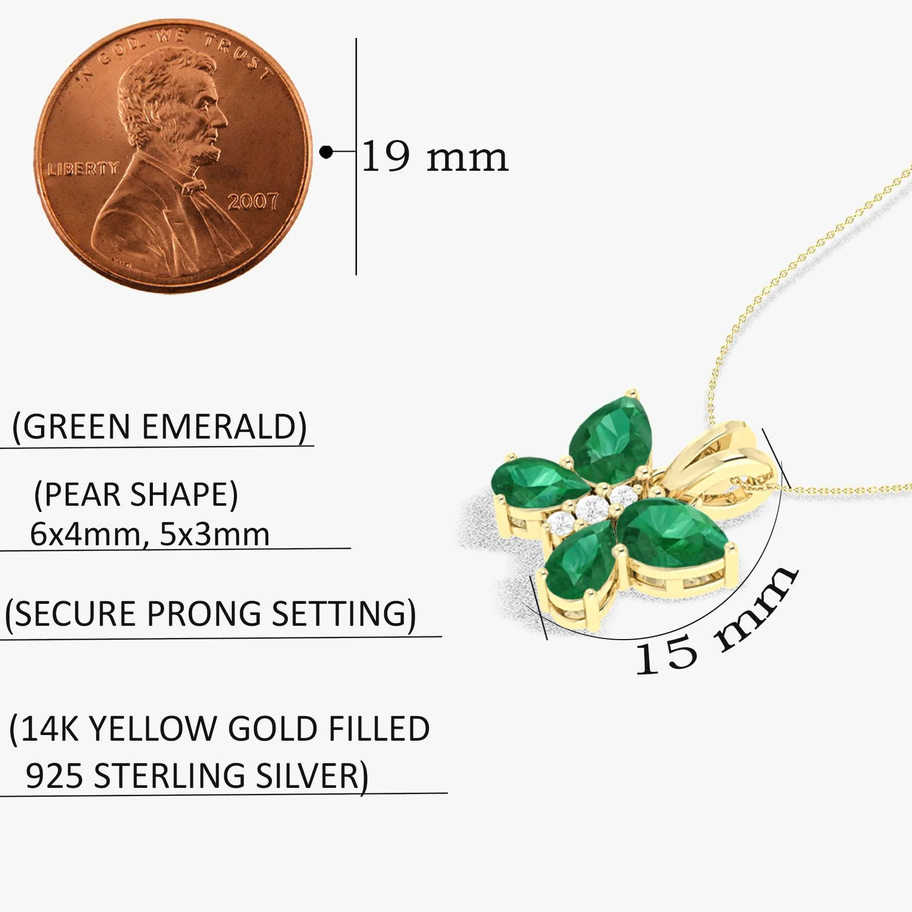 Emerald Butterfly Pendant Necklace in 925 Sterling Silver 1.6ct - Image 8