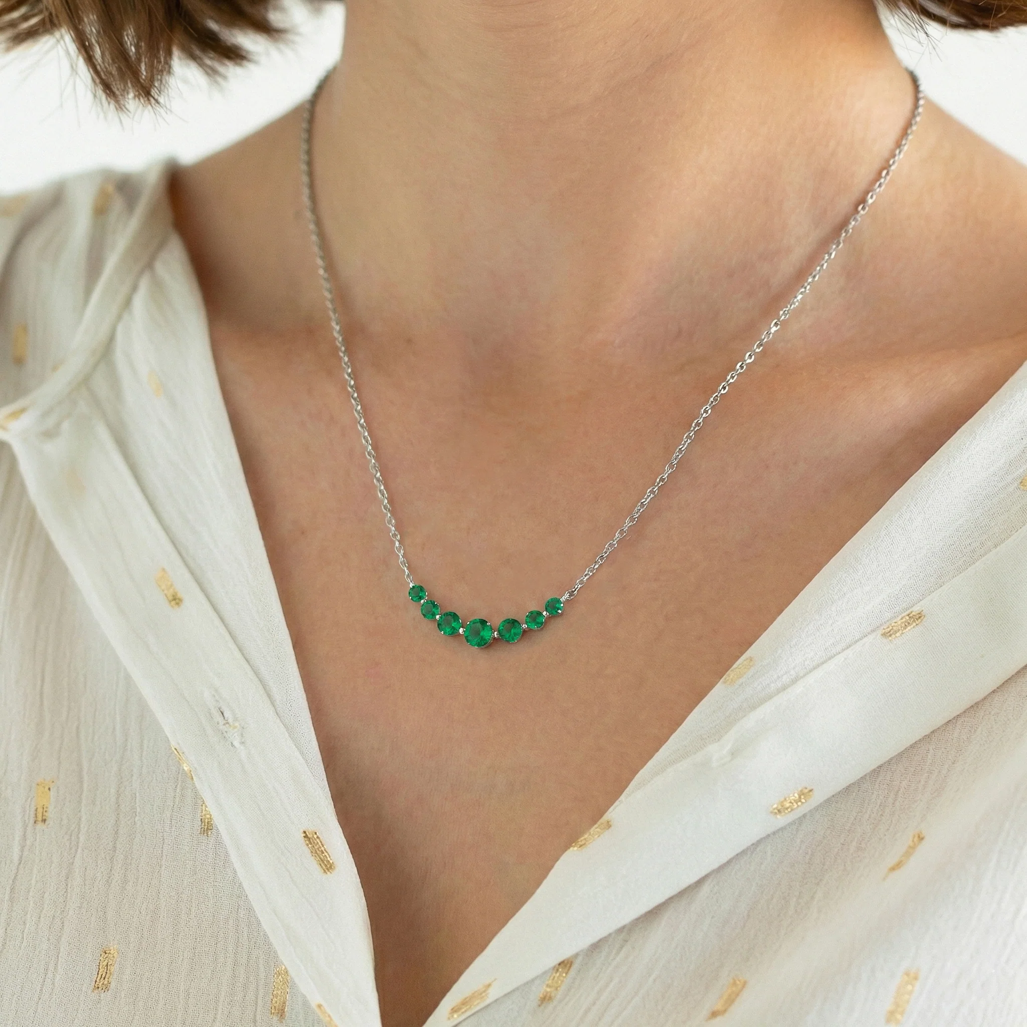 Emerald Curved Bar Necklace in 925 Sterling Silver 2.55ct - Image 5