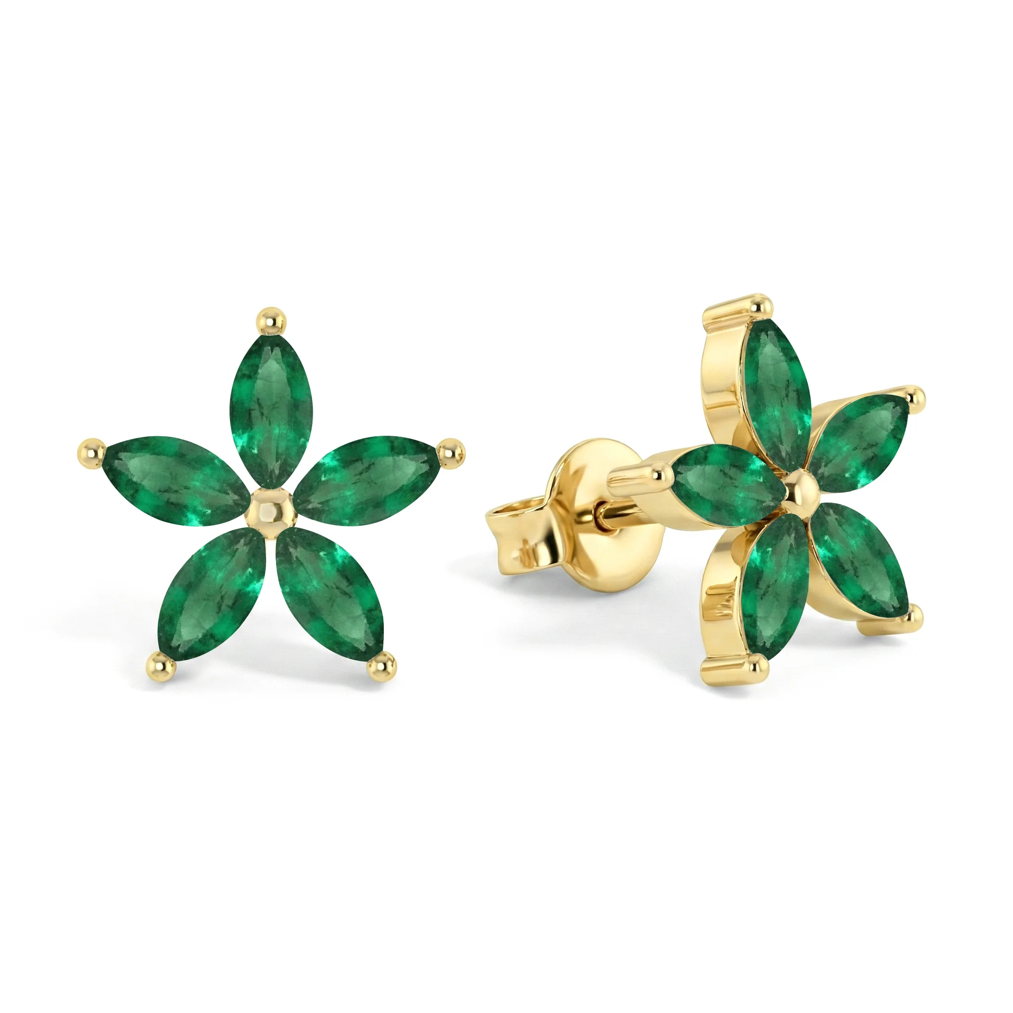 Emerald Flower and Marquis Shape Stud Earring in 925 Sterling Silver 4X2 MM 3ct. - Image 11
