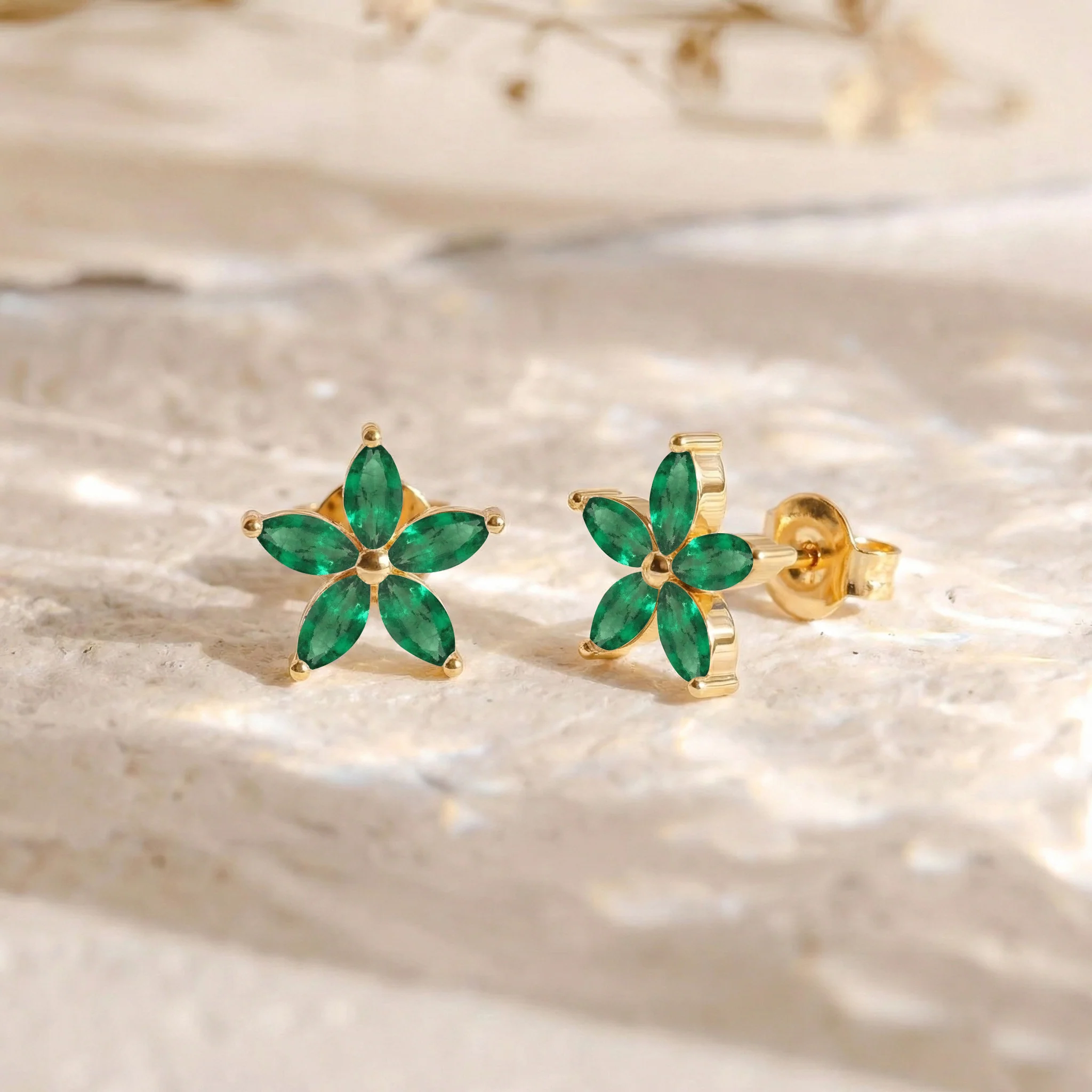 Emerald Flower and Marquis Shape Stud Earring in 925 Sterling Silver 4X2 MM 3ct. - Image 12