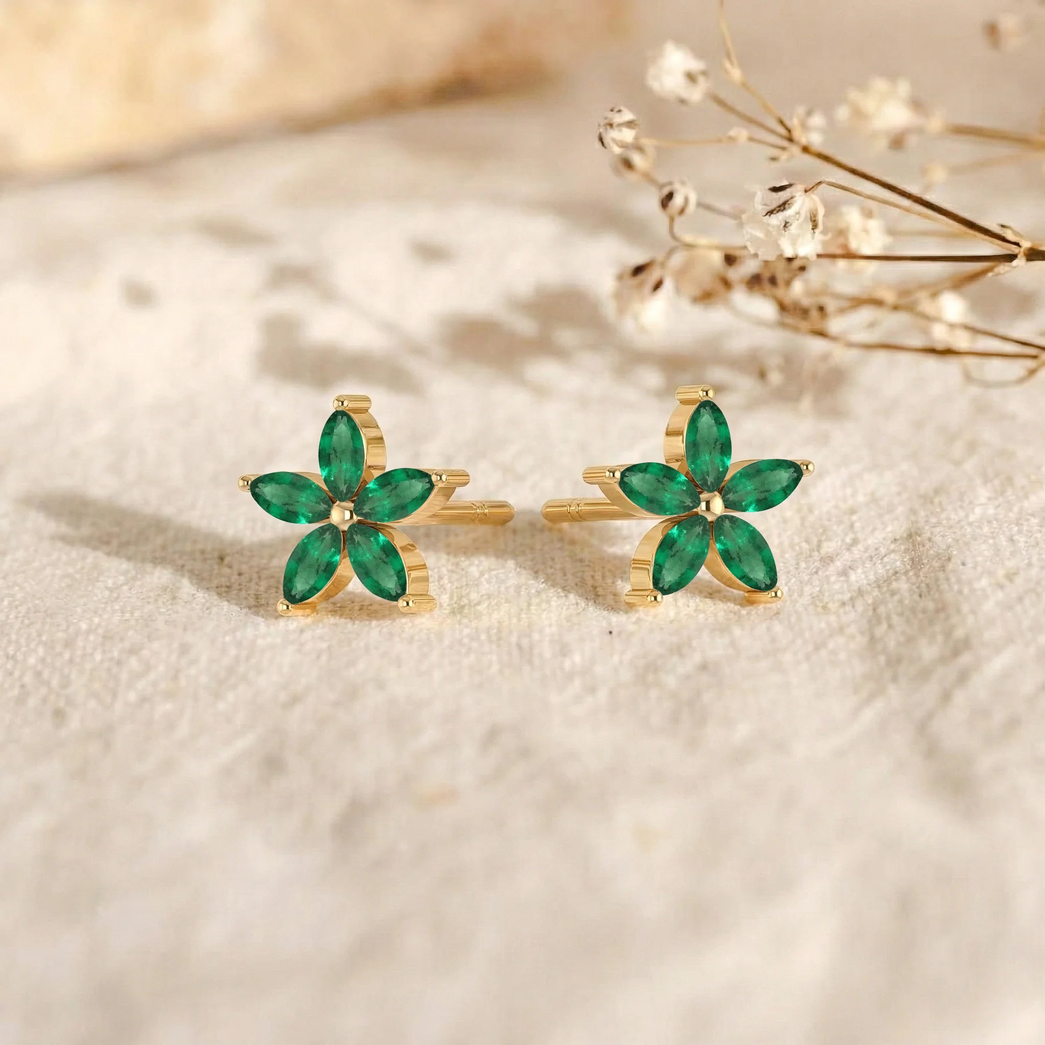 Emerald Flower and Marquis Shape Stud Earring in 925 Sterling Silver 4X2 MM 3ct. - Image 13