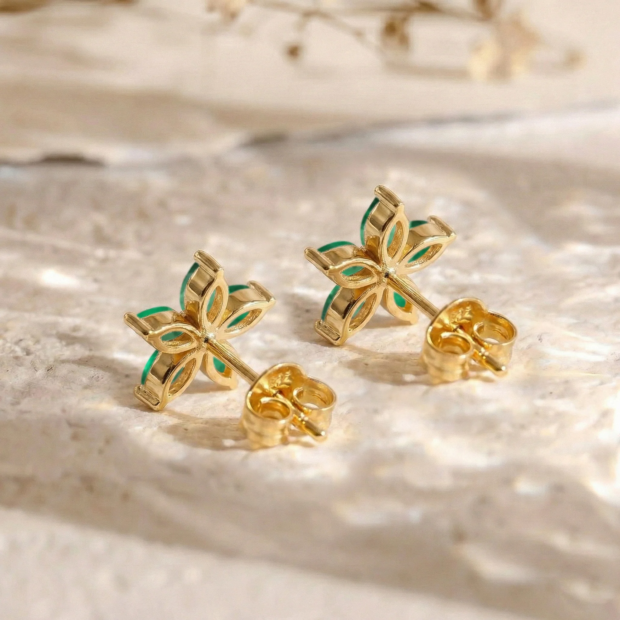 Emerald Flower and Marquis Shape Stud Earring in 925 Sterling Silver 4X2 MM 3ct. - Image 14