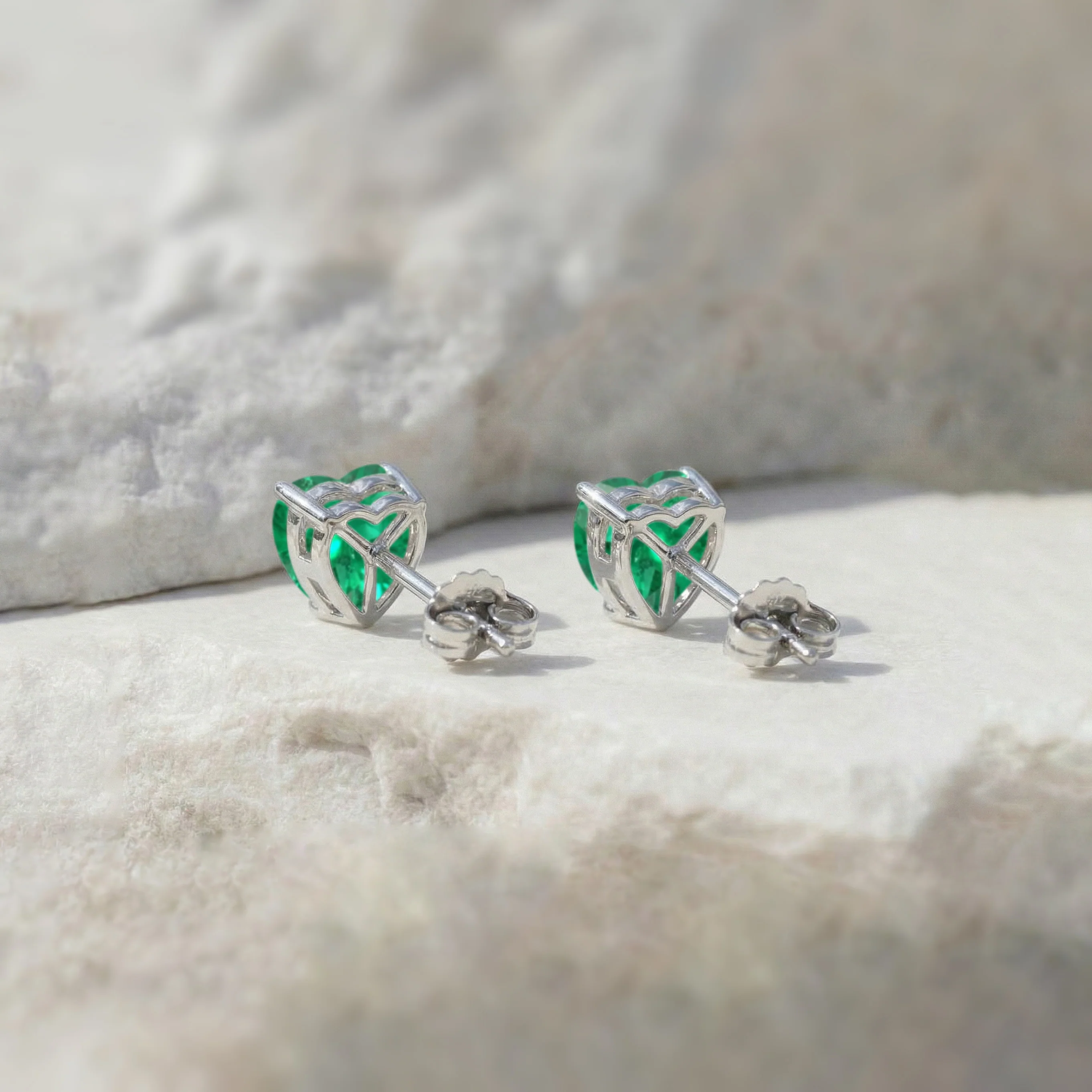 Emerald Heart Stud Earrings in 925 Sterling Silver 5.15ct - Image 5