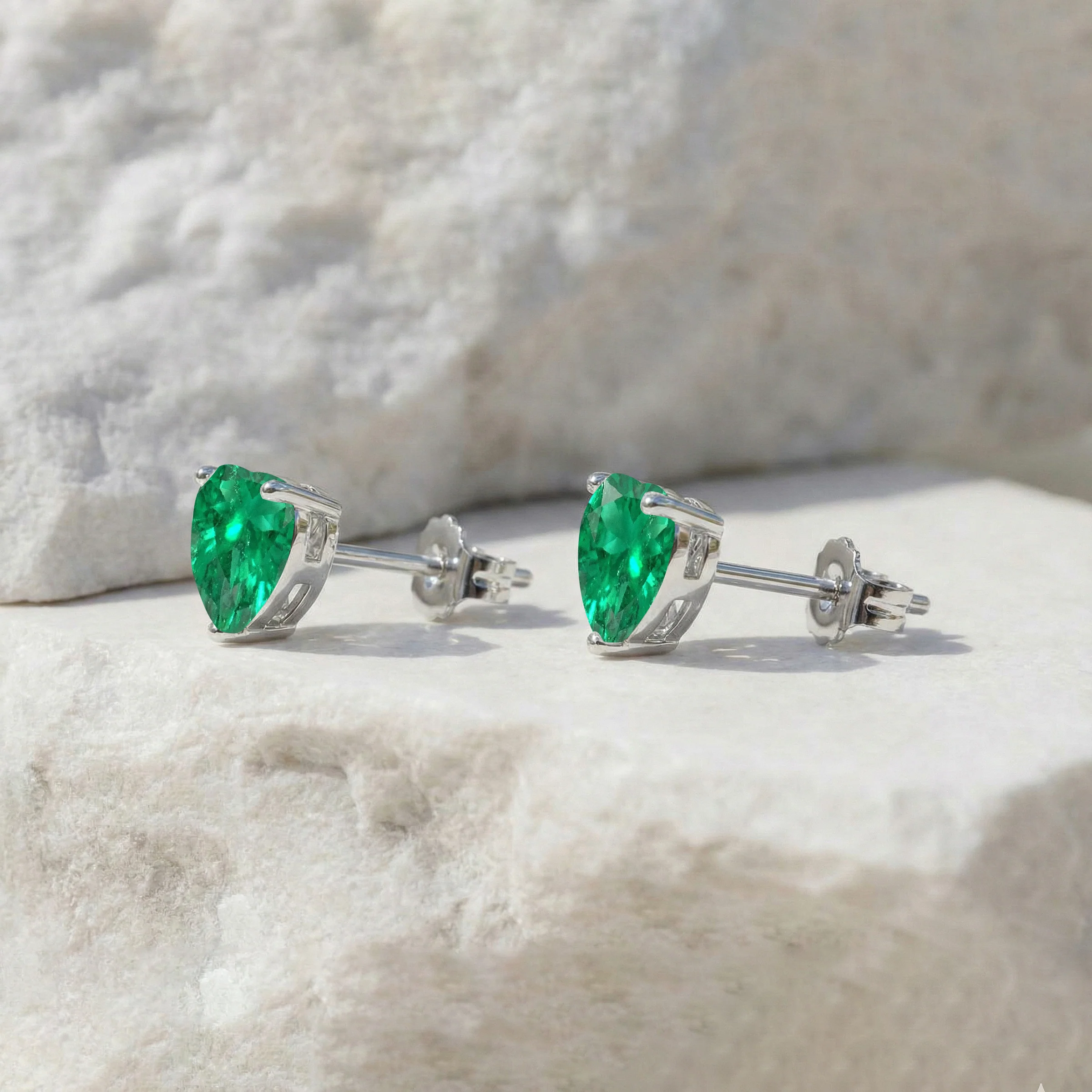 Emerald Heart Stud Earrings in 925 Sterling Silver 5.15ct - Image 7