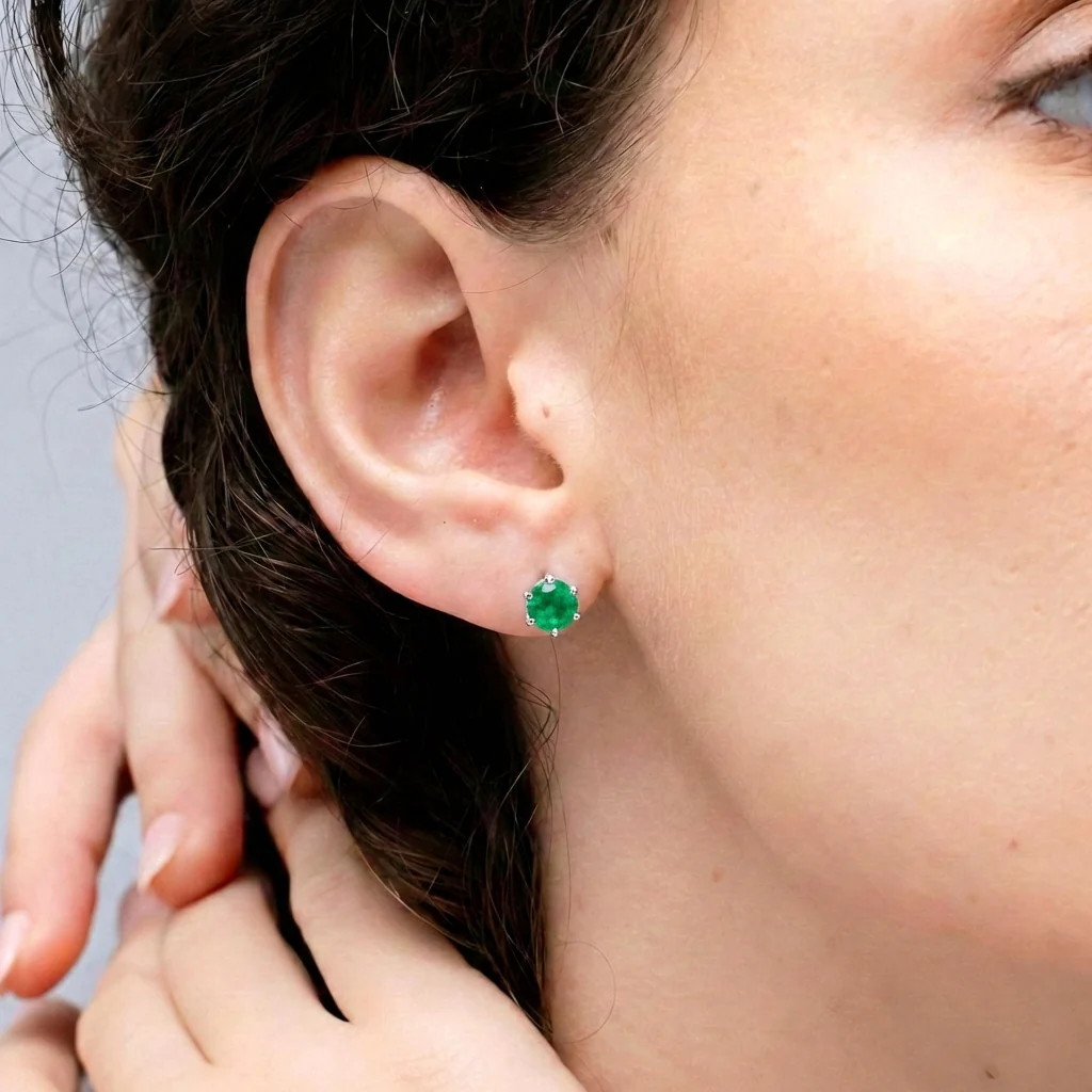 Emerald Hexagon Stud Earring in 925 Sterling Silver 6 MM 2ct - Image 5