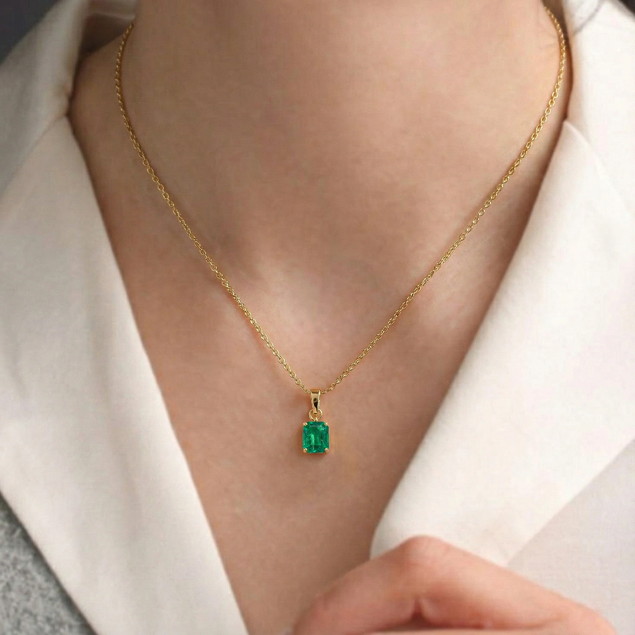 Emerald Octagon Solitaire Pendant Necklace in 925 Sterling Silver 9x7 MM 1.4ct - Image 11