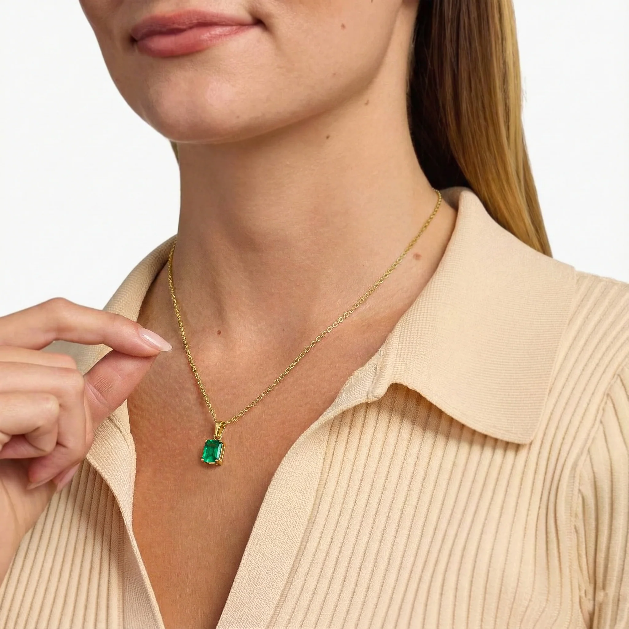 Emerald Octagon Solitaire Pendant Necklace in 925 Sterling Silver 9x7 MM 1.4ct - Image 12