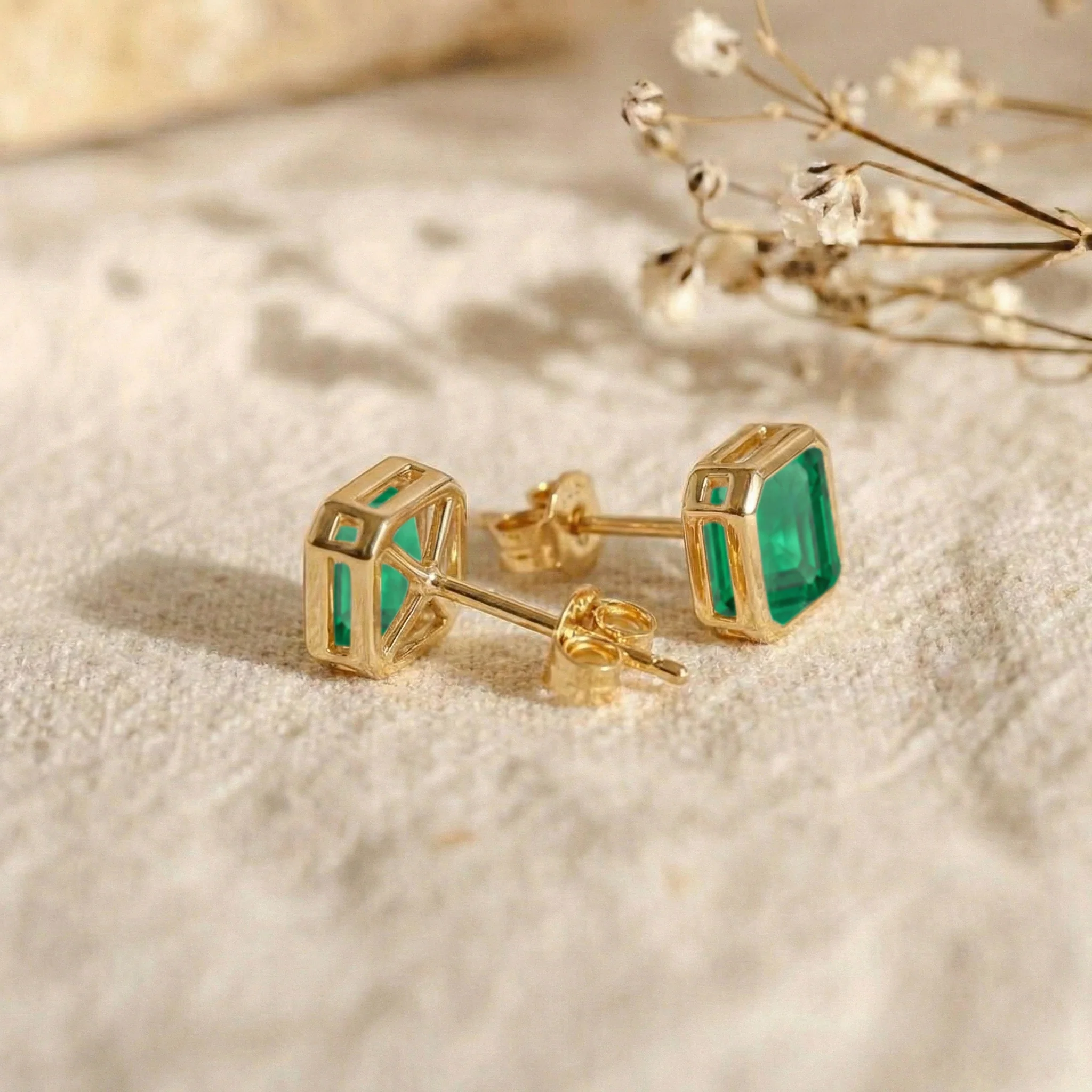 Emerald Octagon Stud Earring in 925 Sterling Silver 6MM 2ct. - Image 10