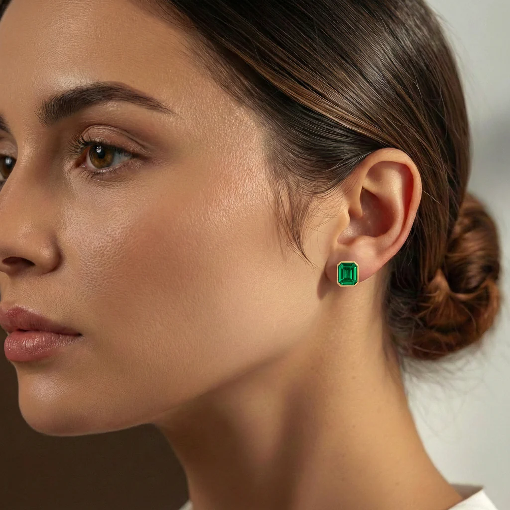 Emerald Octagon Stud Earring in 925 Sterling Silver 6MM 2ct. - Image 12