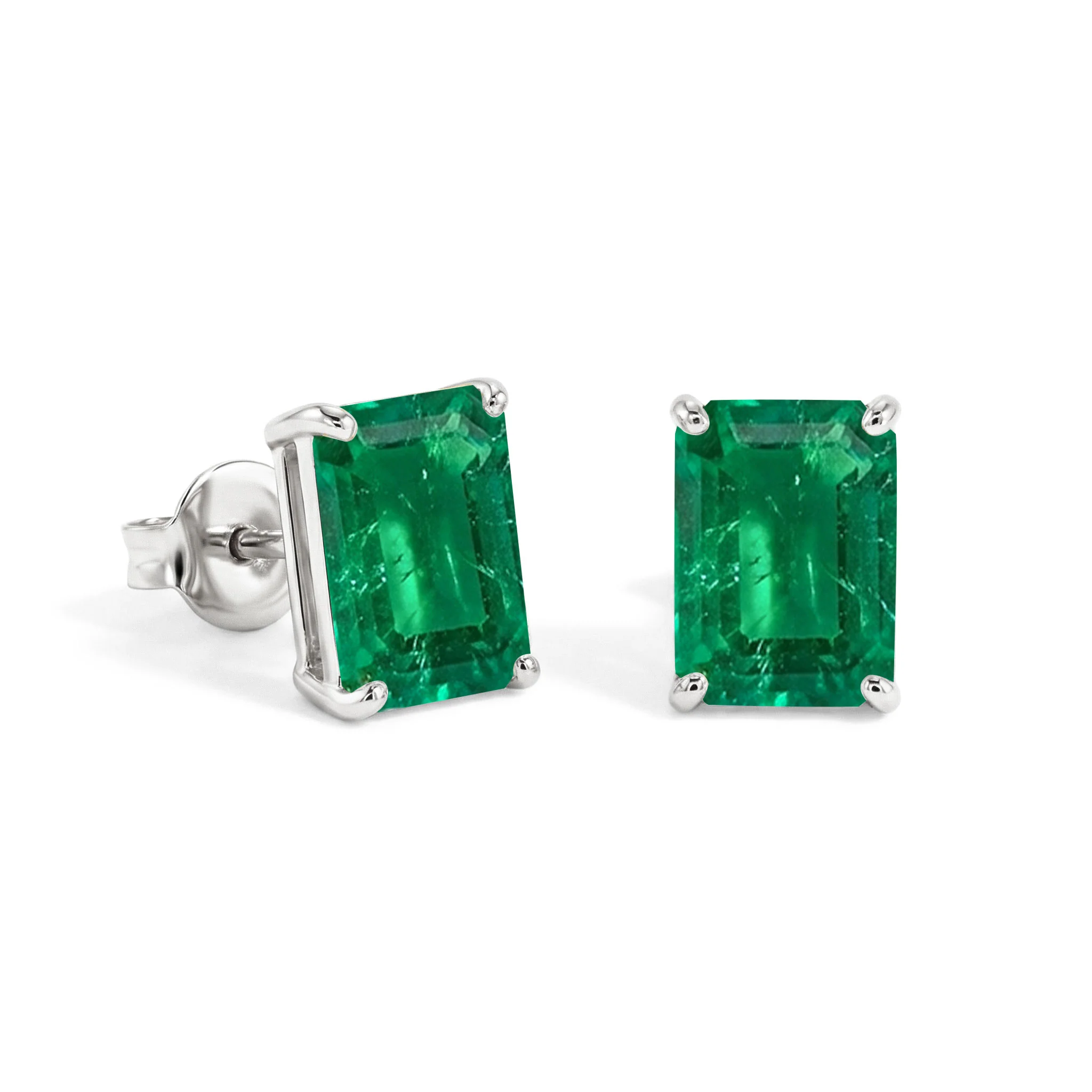 Best Emerald Octagon Stud Earrings in 925 Sterling Silver 5.35ct