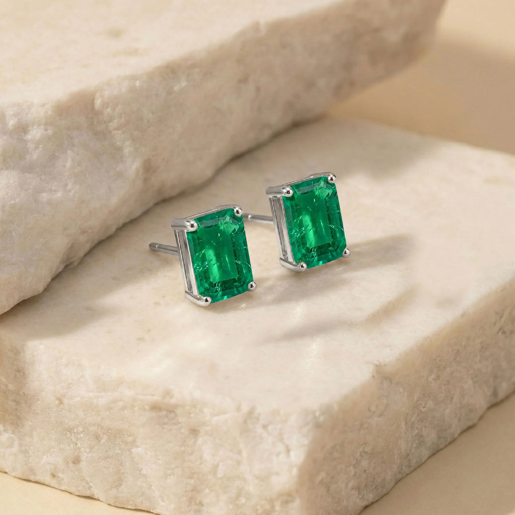 Best Emerald Octagon Stud Earrings in 925 Sterling Silver 5.35ct - Image 6